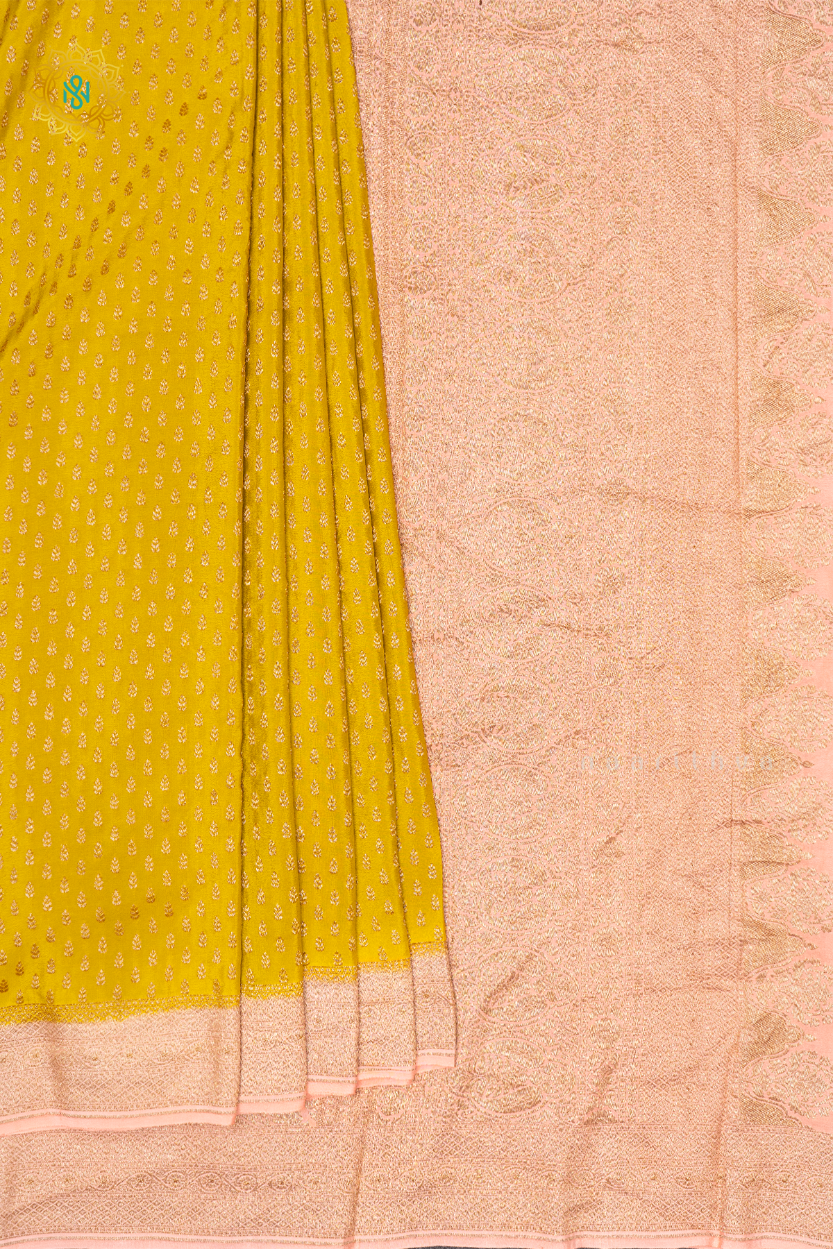 YELLOW WITH PEACH - PURE BANRASI CREPE SILK