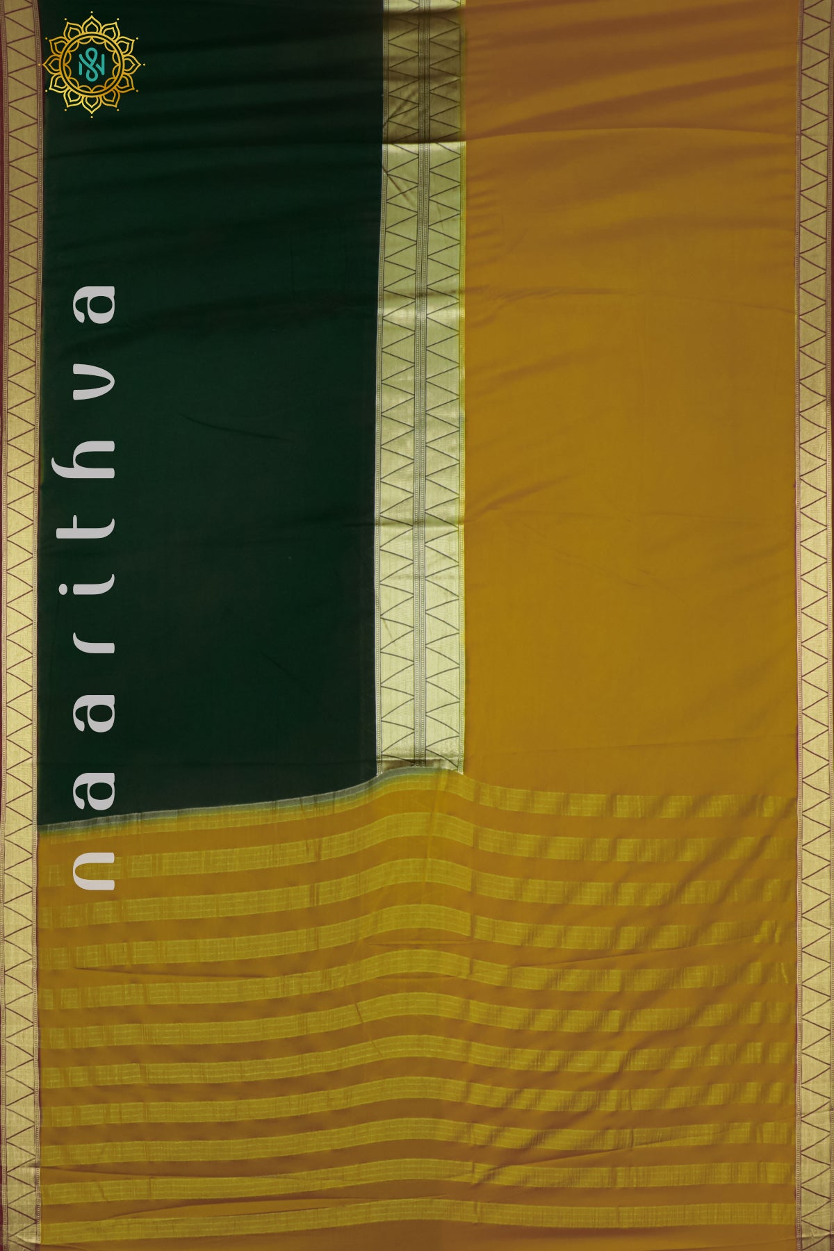 YELLOW WITH GREEN - SEMI MYSORE CREPE SILK