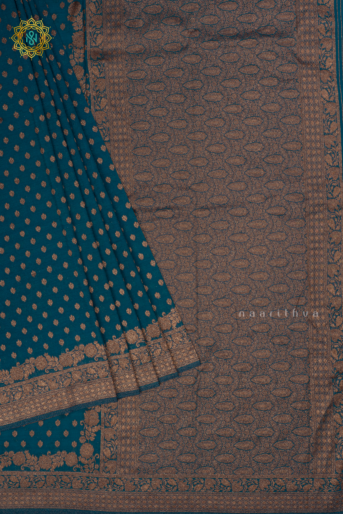 Blue - Semi georgette saree with allover zari buttas and zari border
