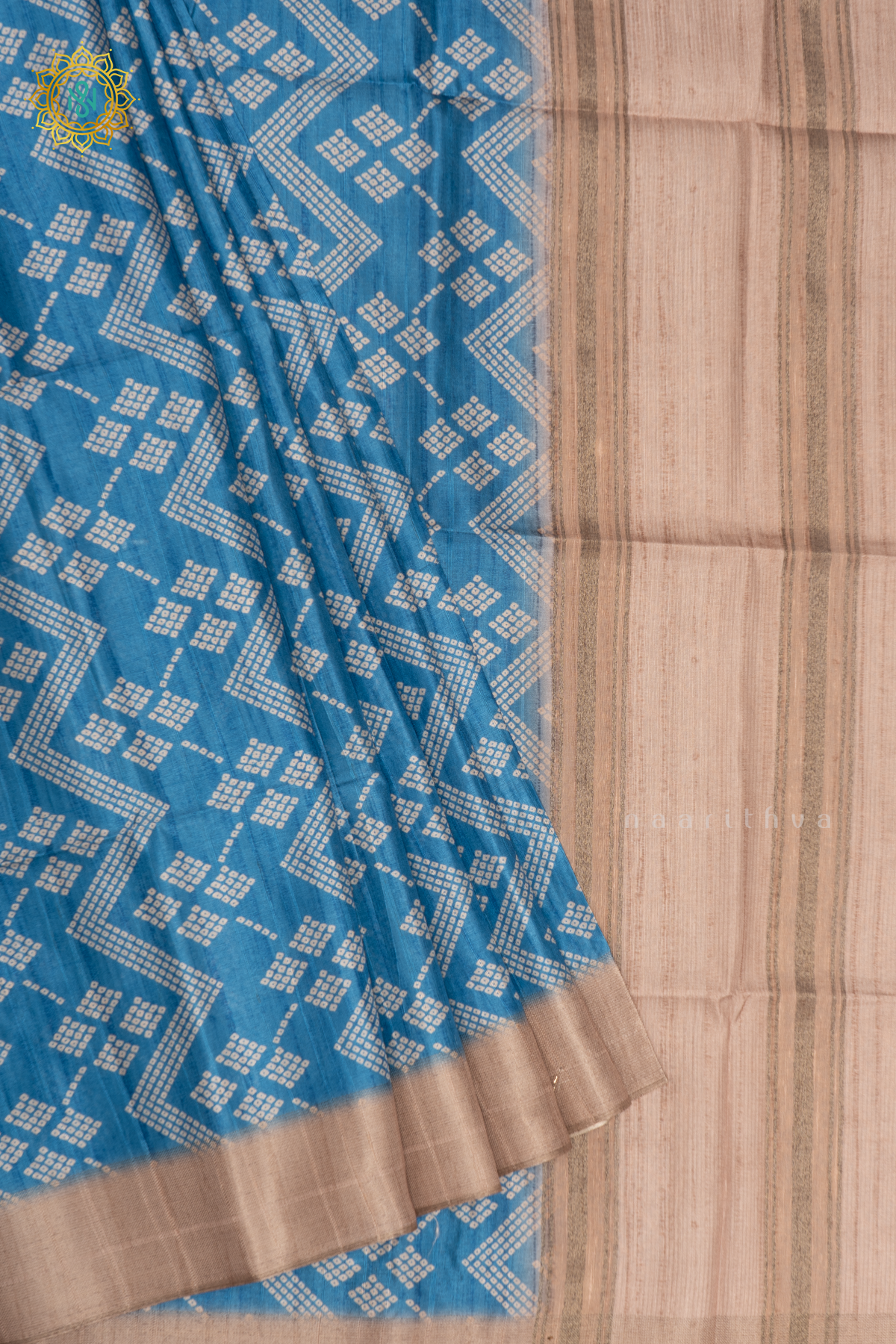 SKY BLUE WITH BEIGE - SEMI TUSSAR SILK