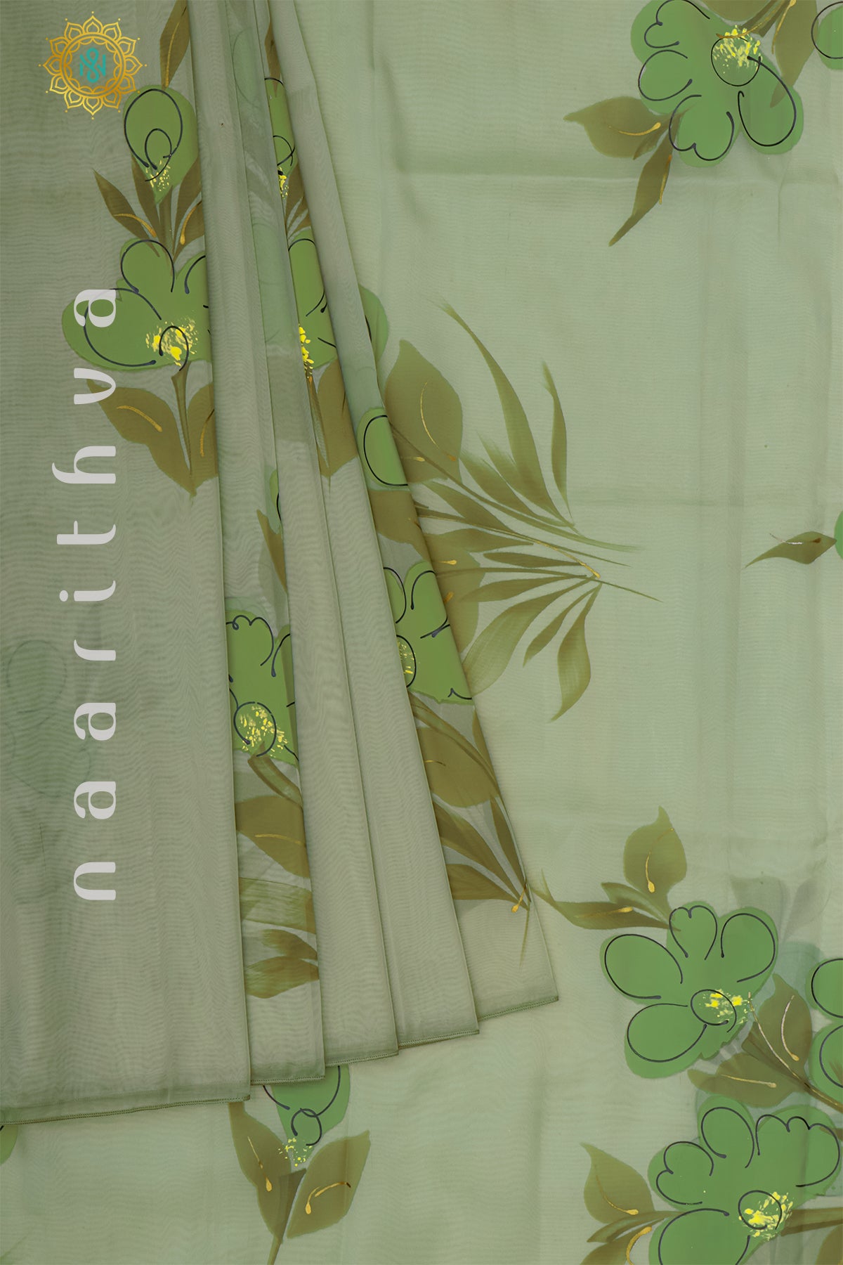 PISTA GREEN - HAND PAINTED ORGANZA