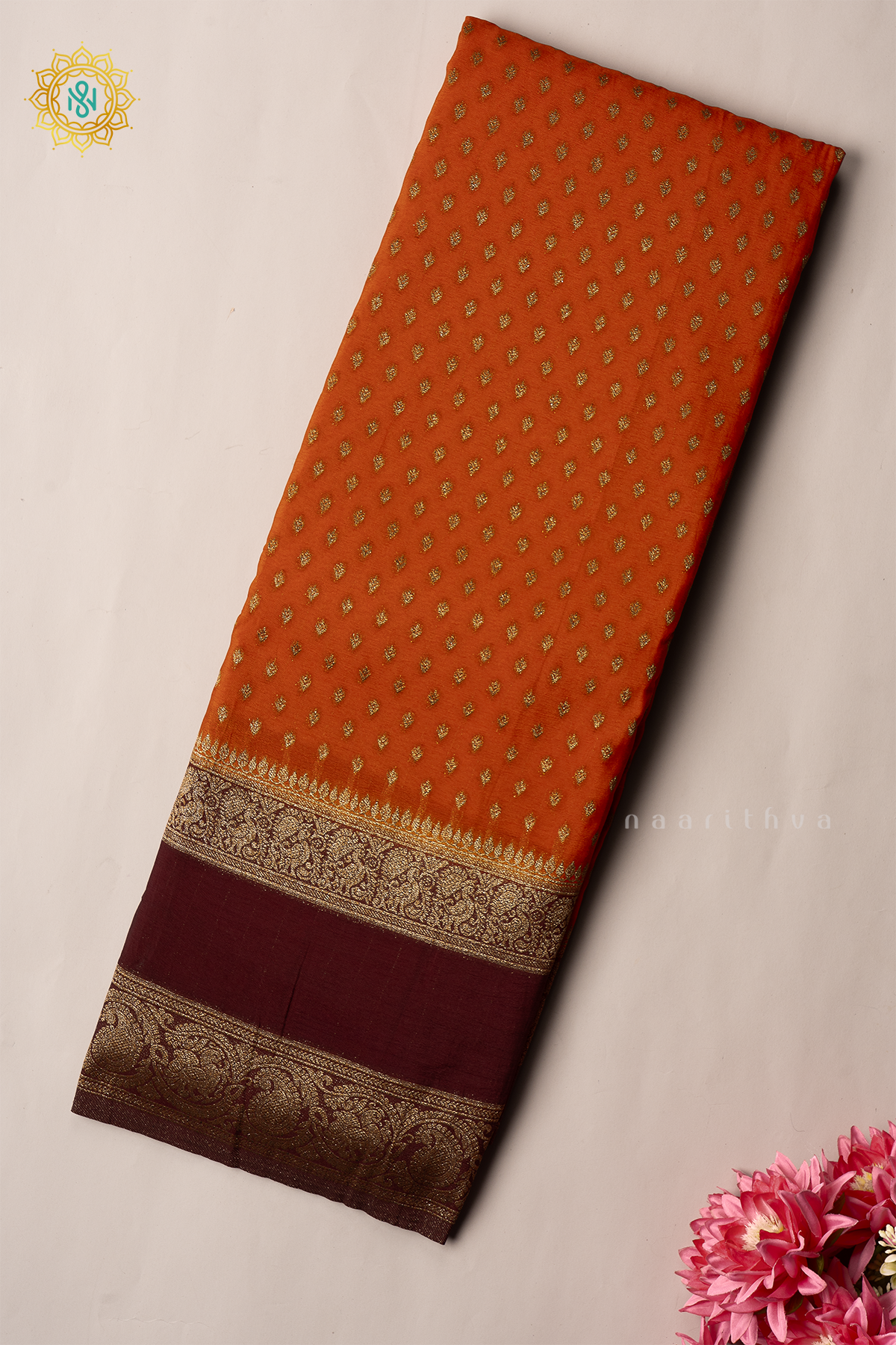ORANGE WITH BROWN - SEMI CREPE GEORGETTE