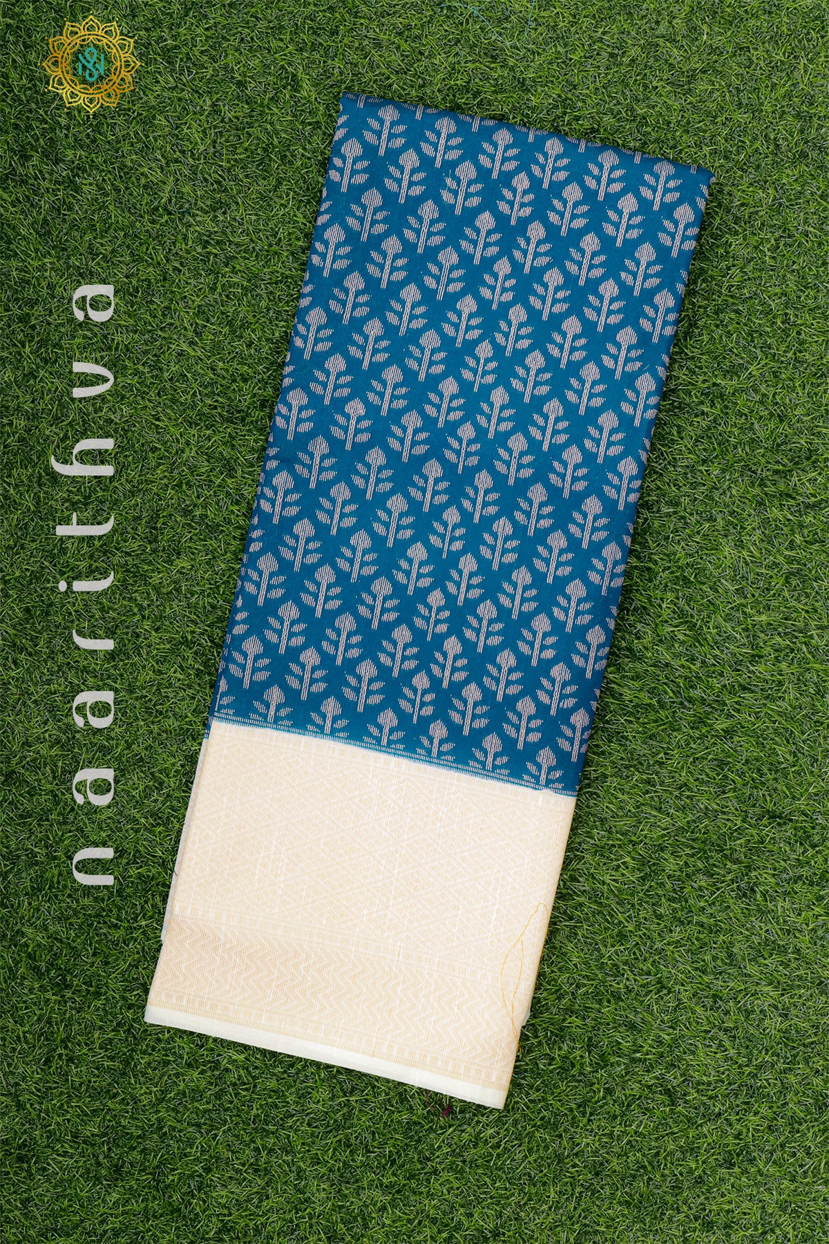 TEAL BLUE WITH OFF WHITE - JUTE COTTON