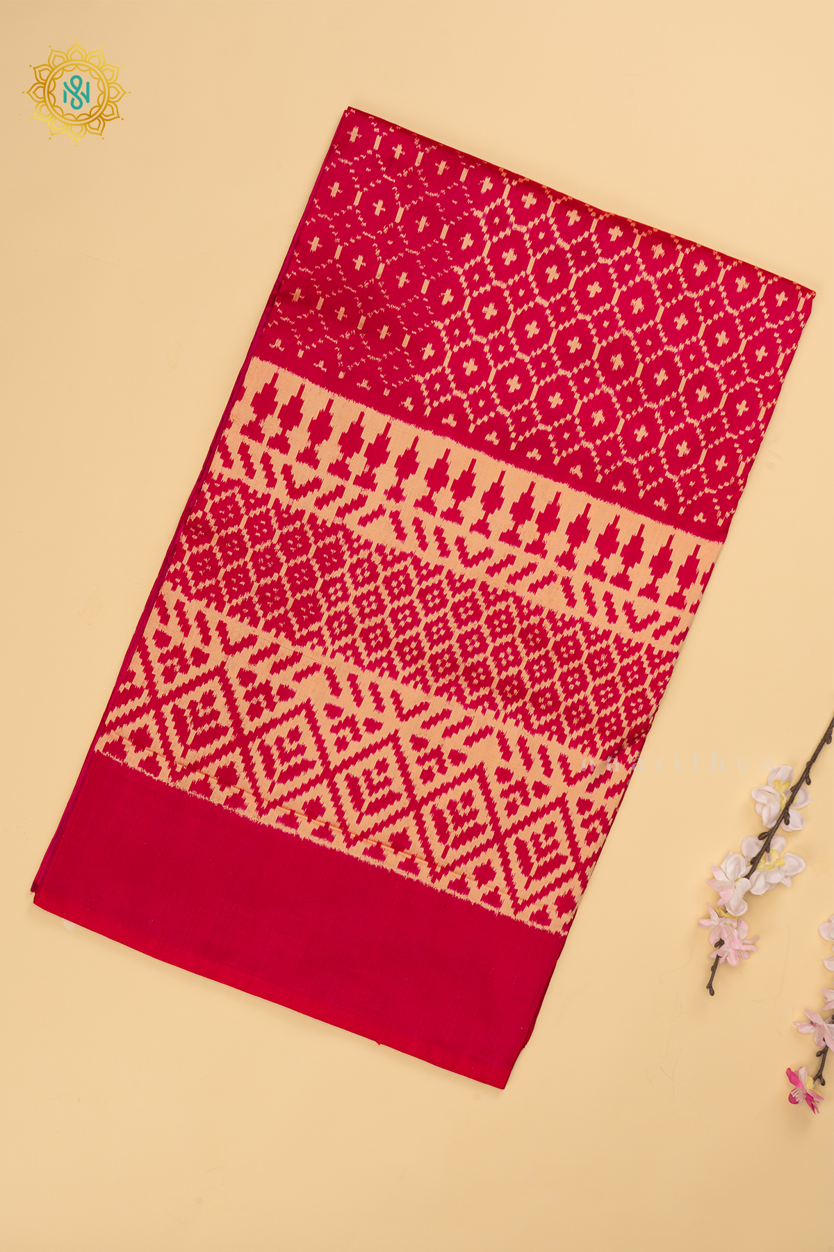 Rani Pink Ikkat Pure Silk Saree with Patola Printed Body and Plain Border
