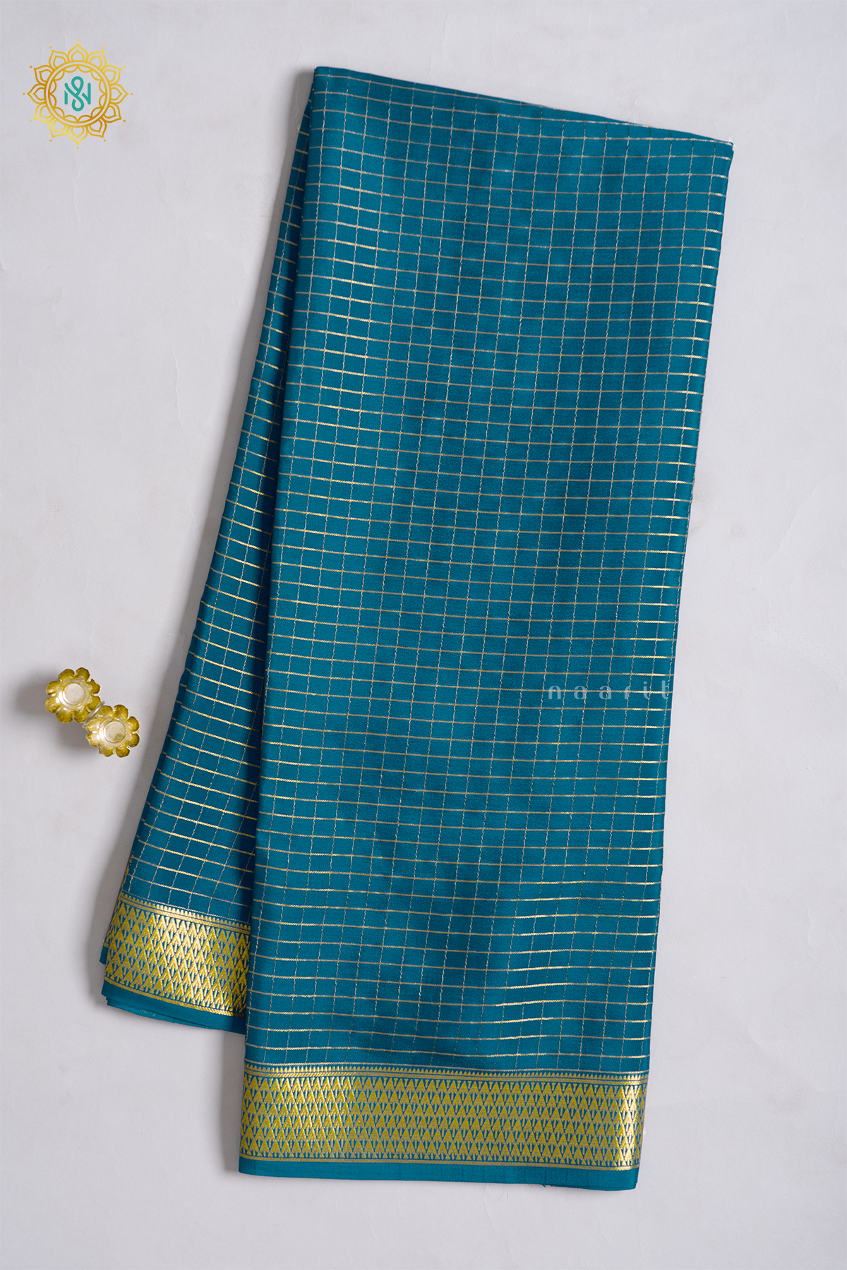 TEAL BLUE - PURE MYSORE CREPE SILK