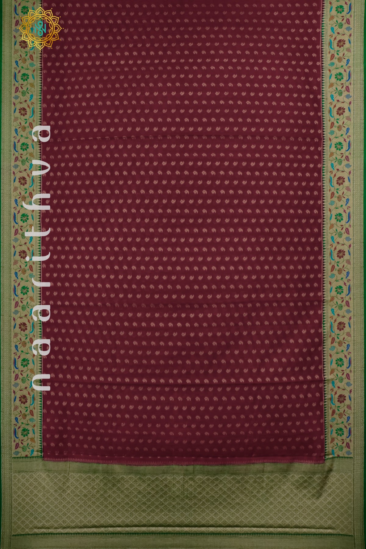 MAROON WITH GREEN - JUTE COTTON