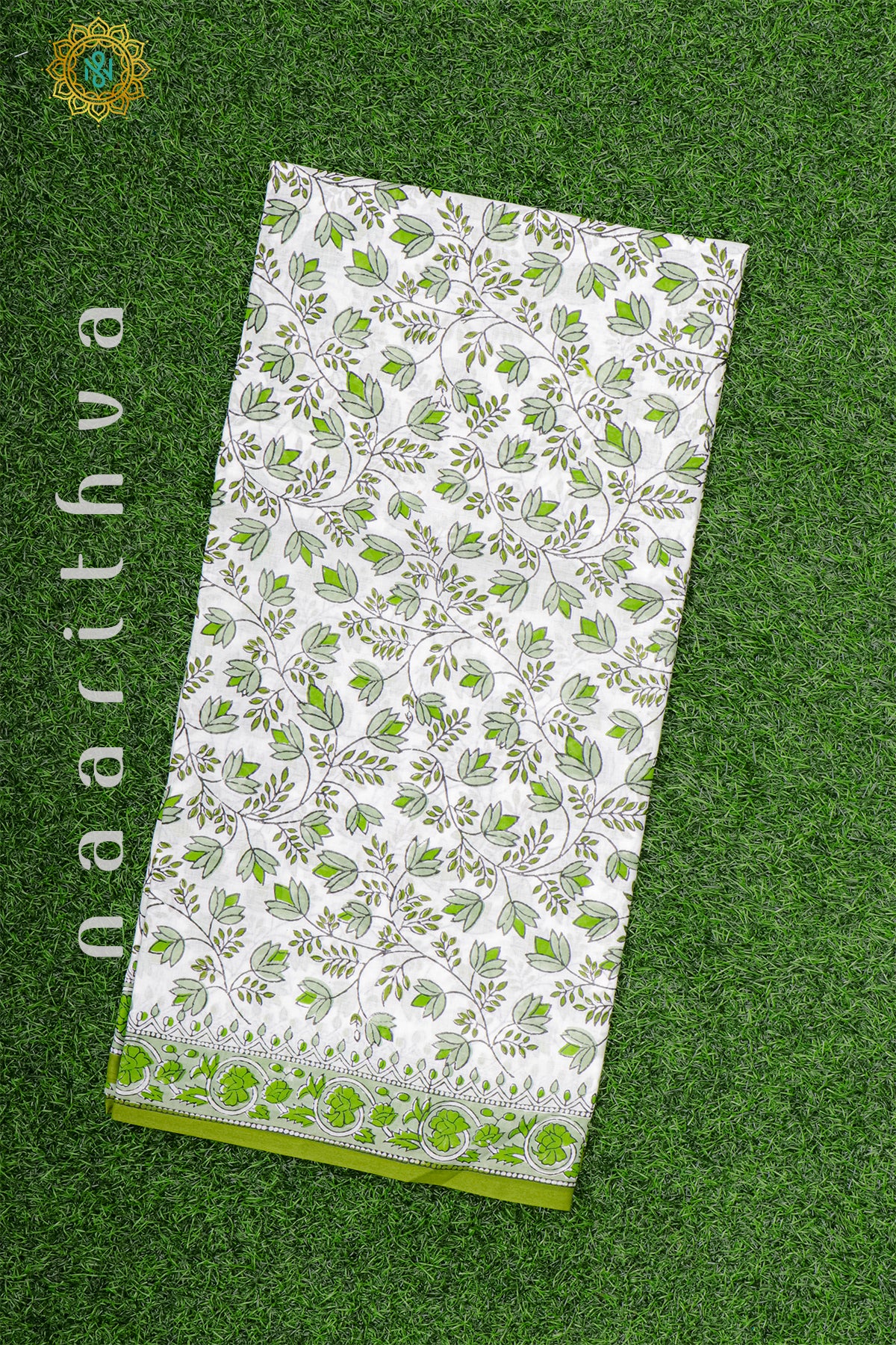 WHITE WITH GREEN - MUL COTTON