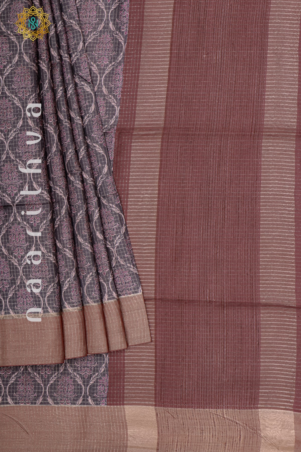 ELEPHANT GREY WITH MAROON - SEMI TUSSAR SILK