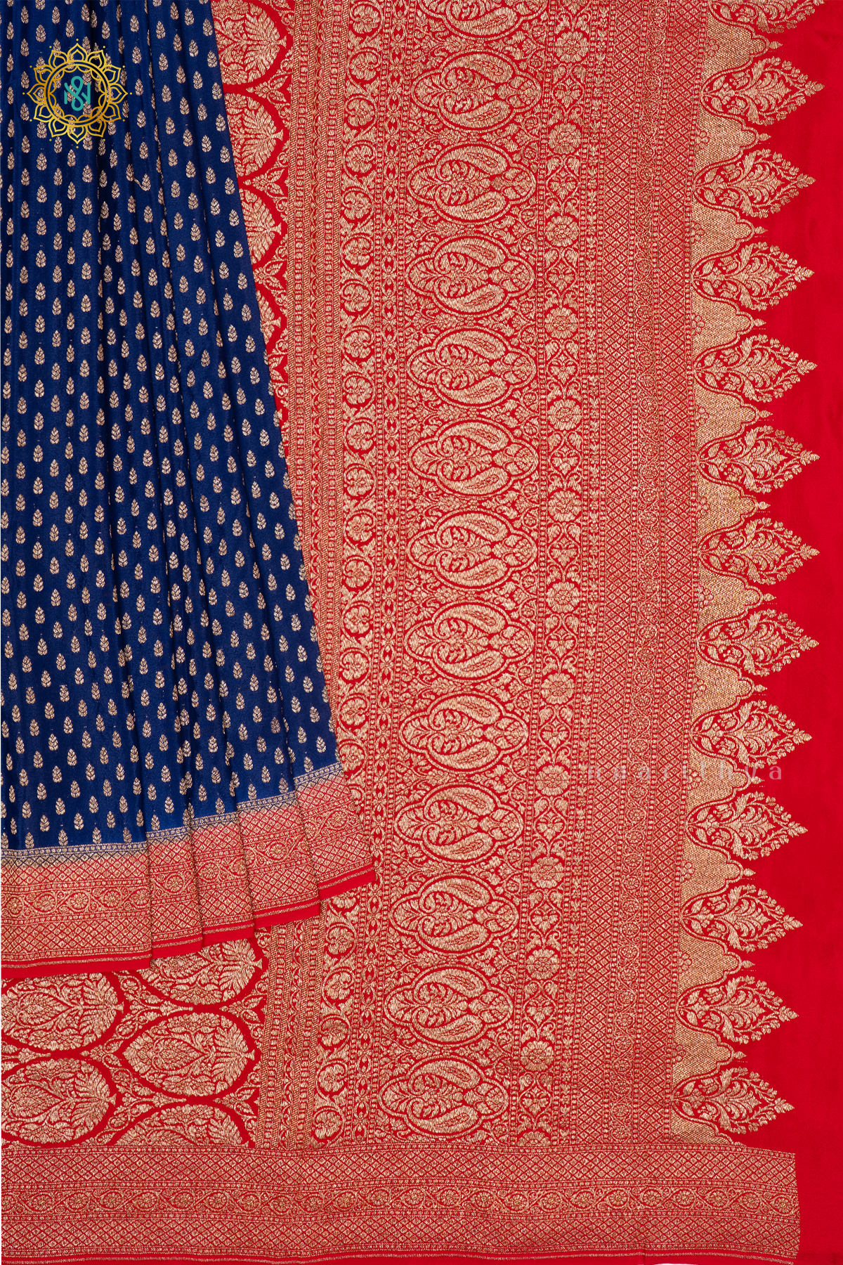 BLUE WITH RED - PURE BANARASI CREPE SILK