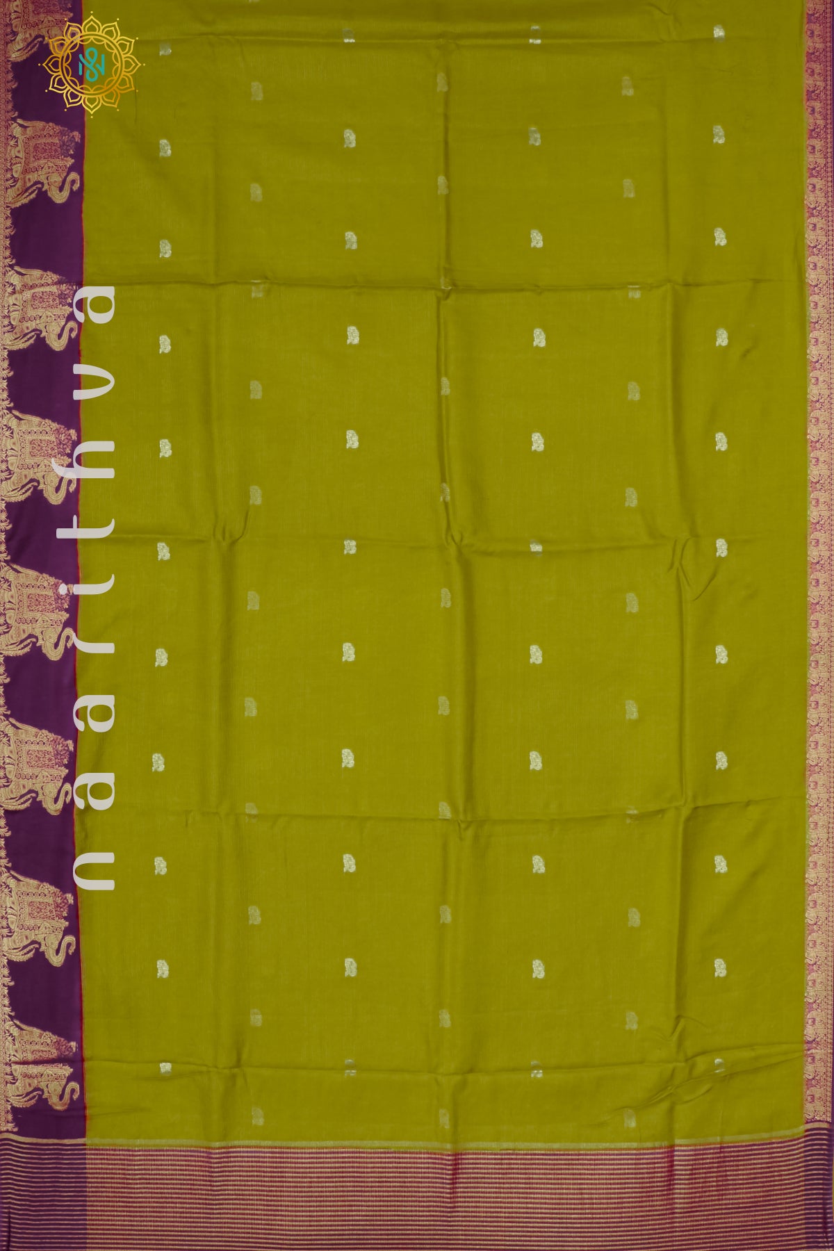 GREEN WITH PURPLE - SEMI CREPE SILK