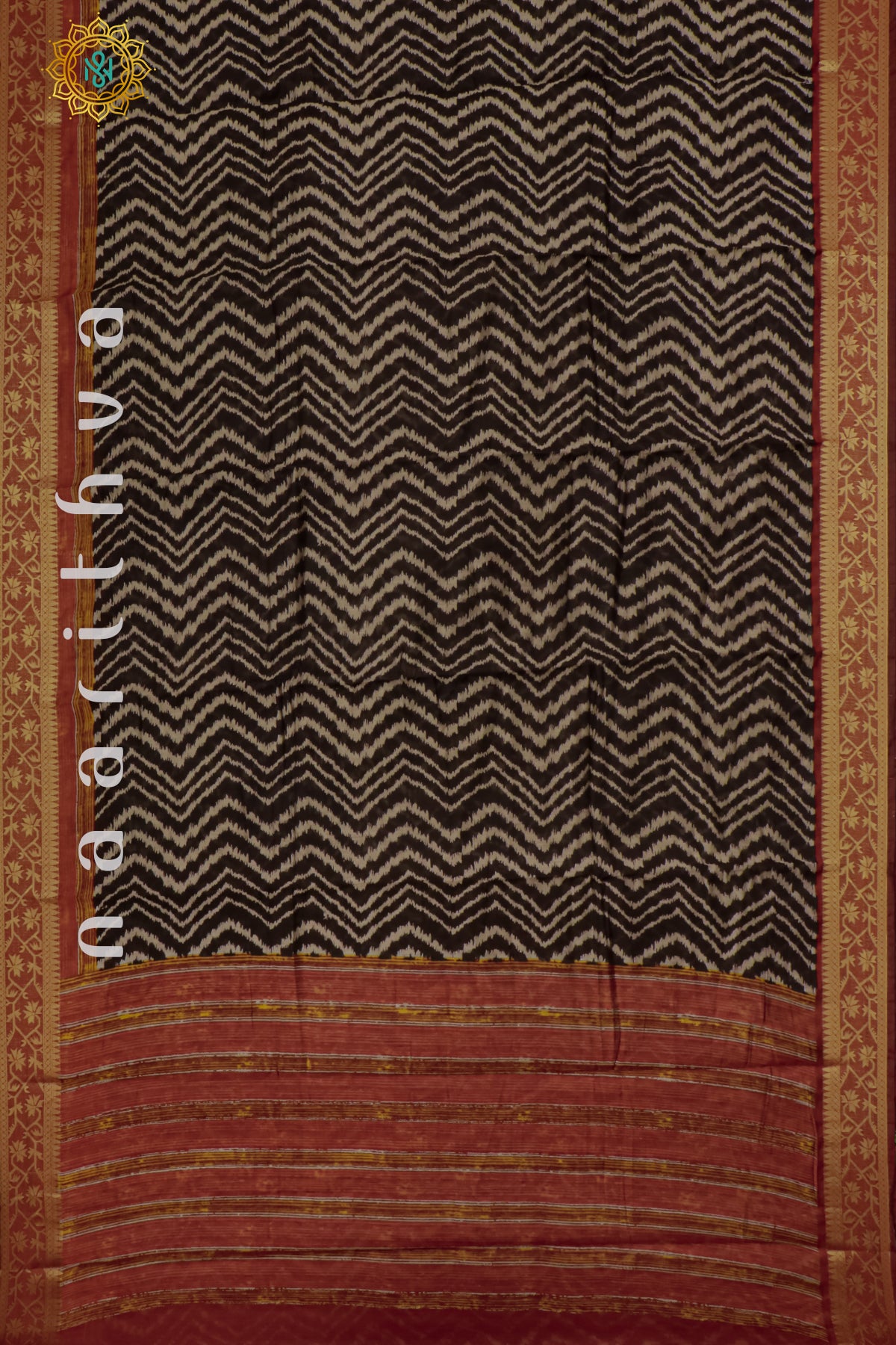 BLACK WITH MAROON - CHANDERI SILK COTTON