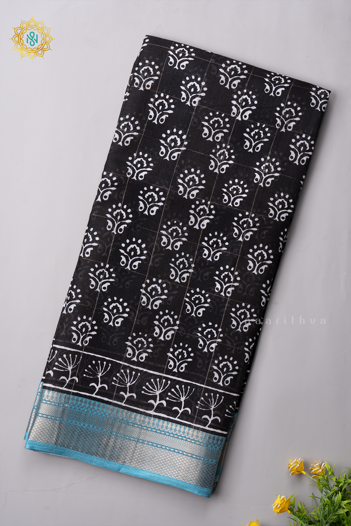 BLACK WITH SKY BLUE - LINEN BY COTTON