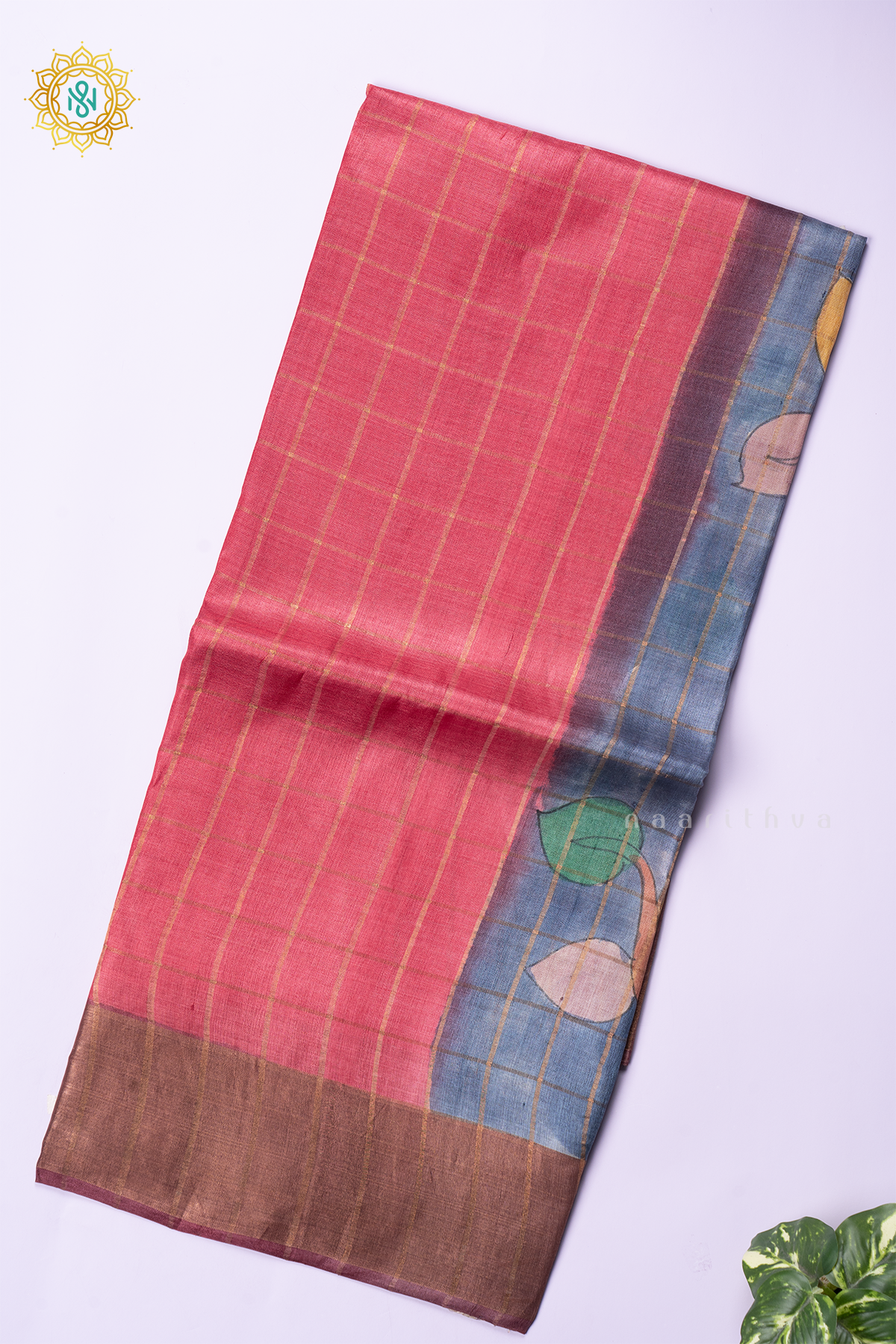 PINKISH RED WITH ELEPHANT GREY - PURE TUSSAR SILK