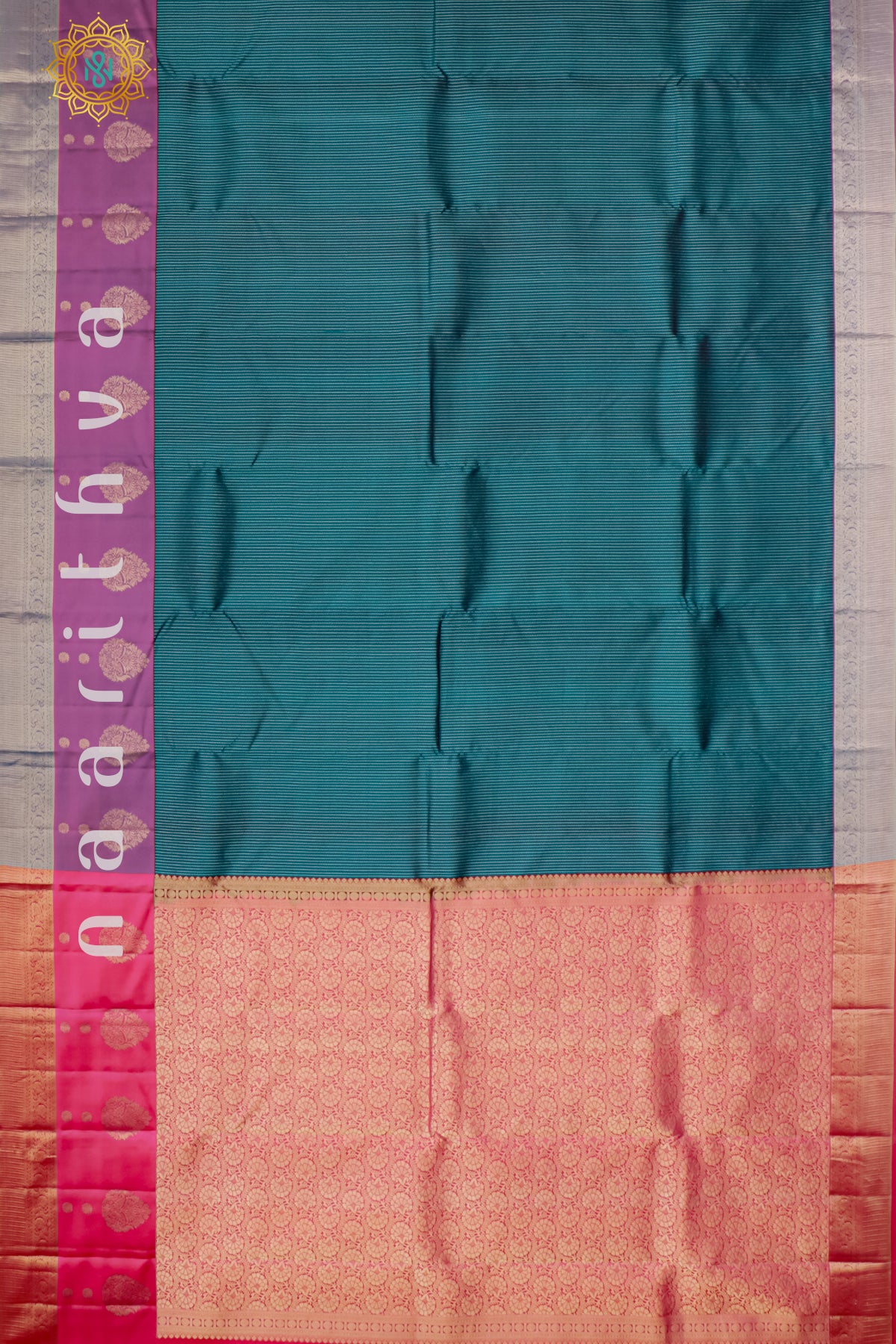 TEAL BLUE WITH MAGENTA AND RANI PINK - PURE KANJIVARAM SILK