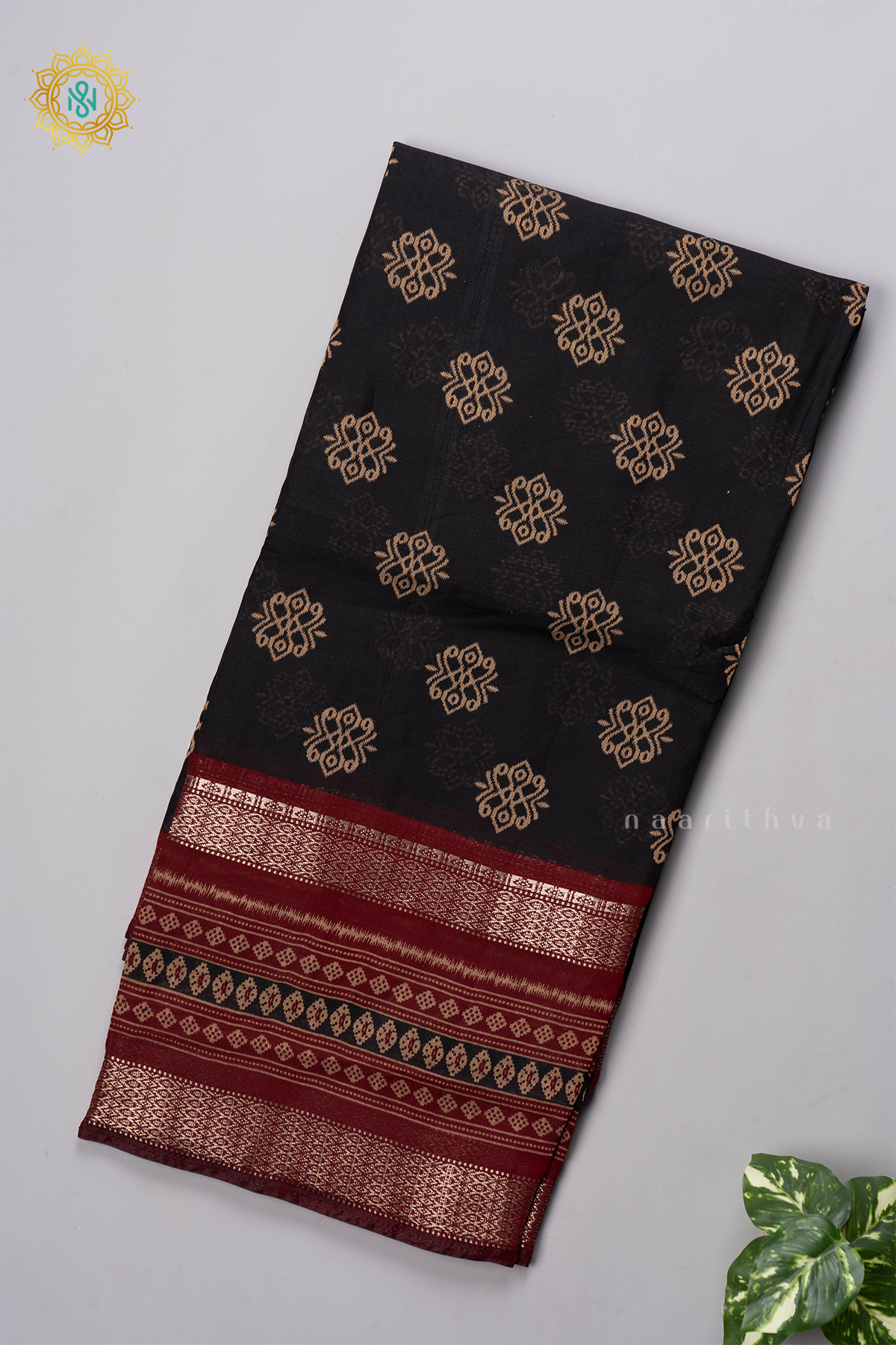 BLACK WITH MAROON - CHANDERI COTTON