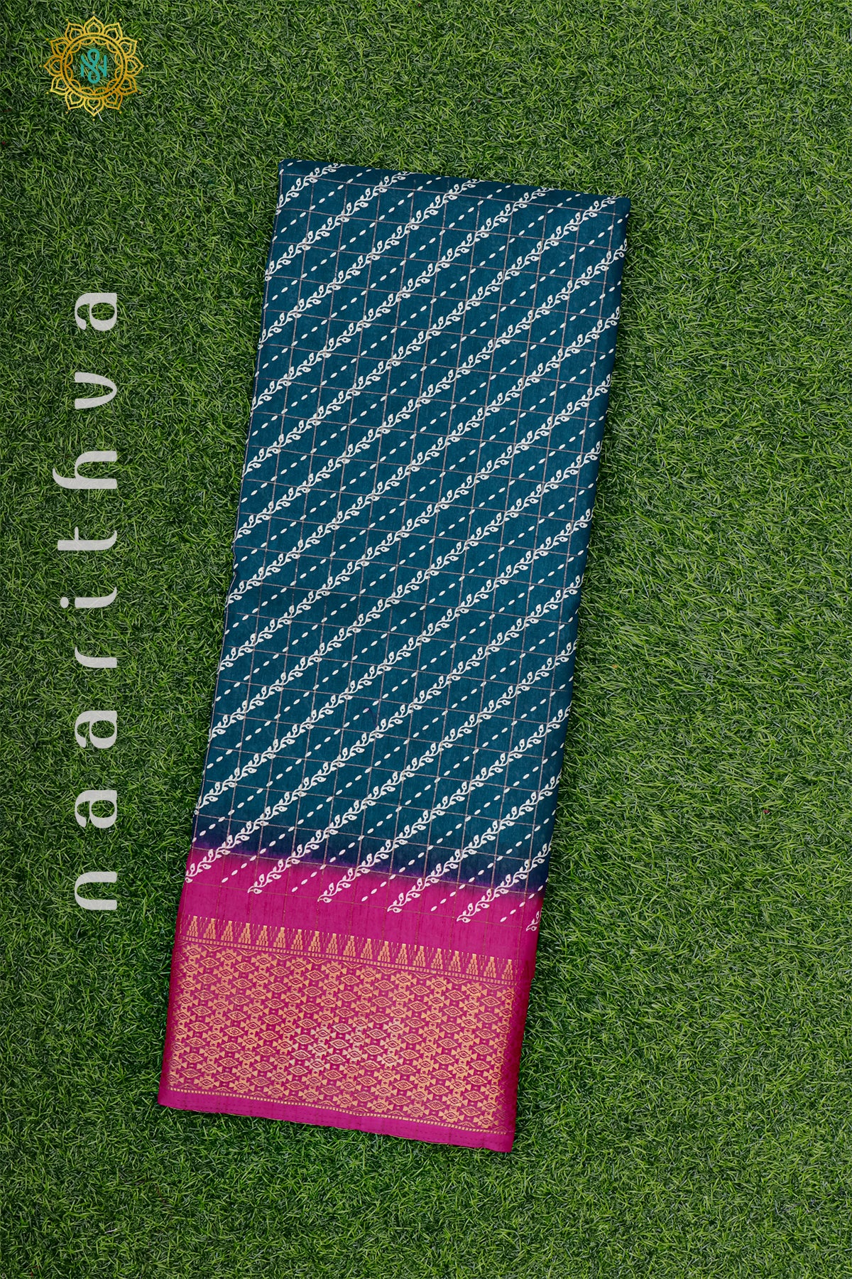 PEACOCK BLUE WITH PINK - DOLA SILK