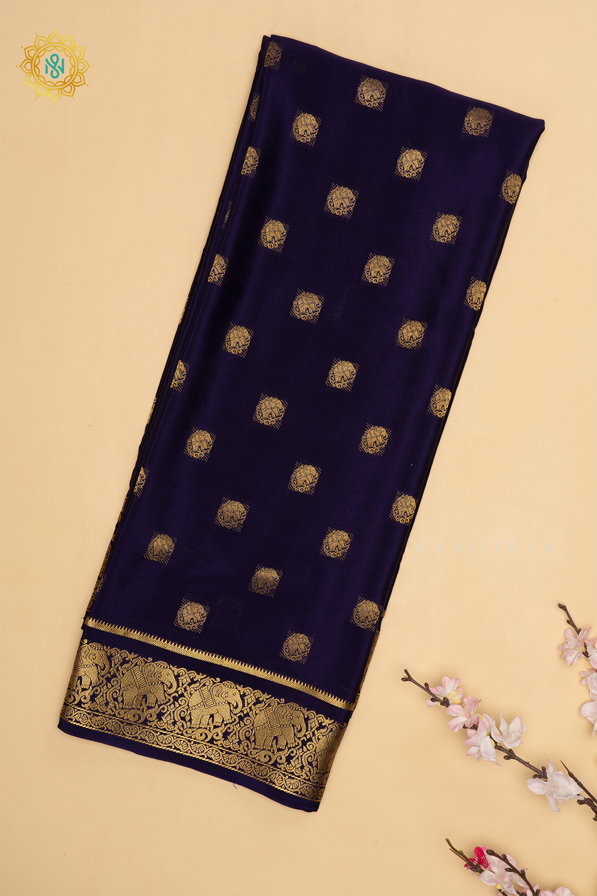 Purple Pure Mysore Crepe Silk Saree With Zari Buttas On The Body and Zari Border