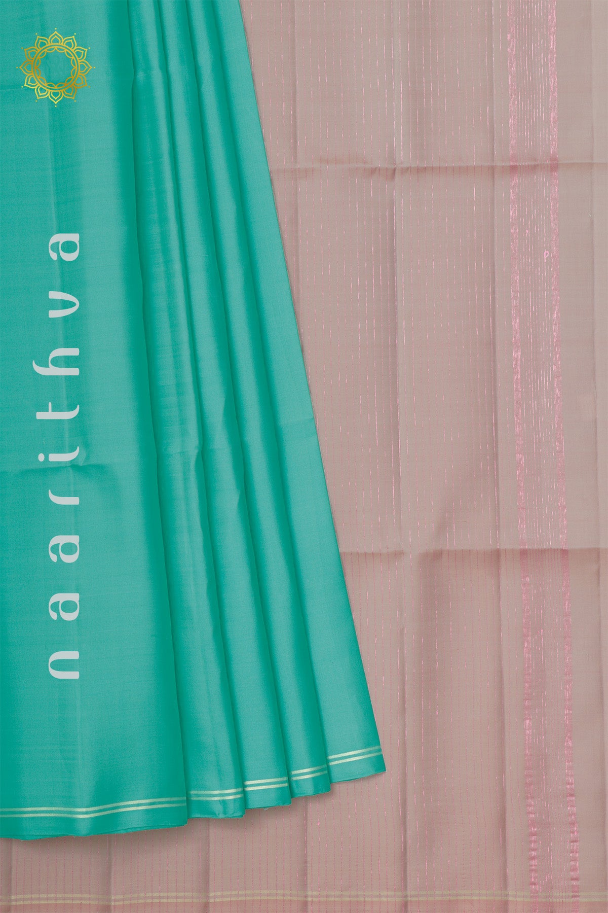 AQUA GREEN WITH BEIGE - PURE KANJIVARAM SOFT SILK