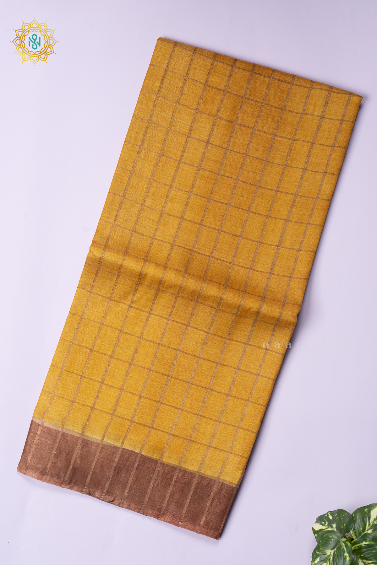 MUSTARD WITH BROWN - PURE TUSSAR SILK