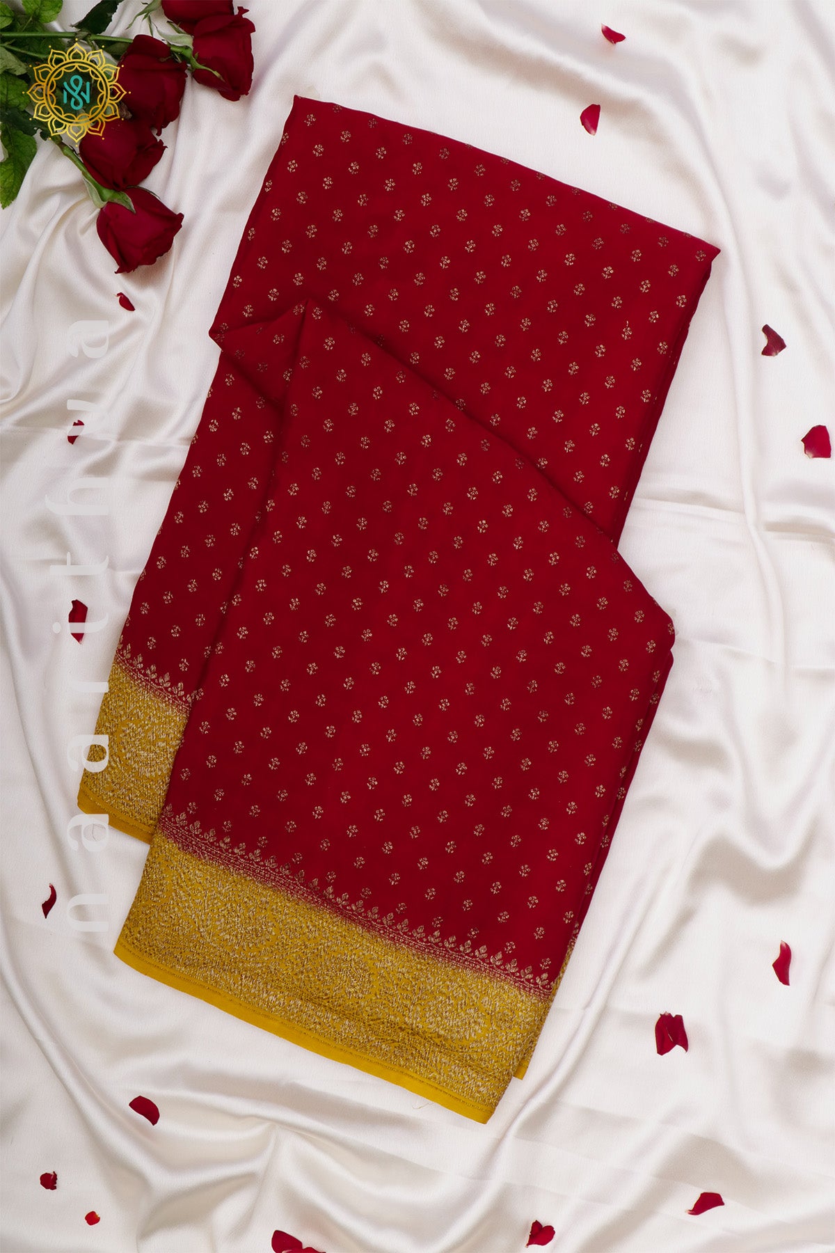 RED WITH YELLOW - PURE BANARASI CREPE SILK