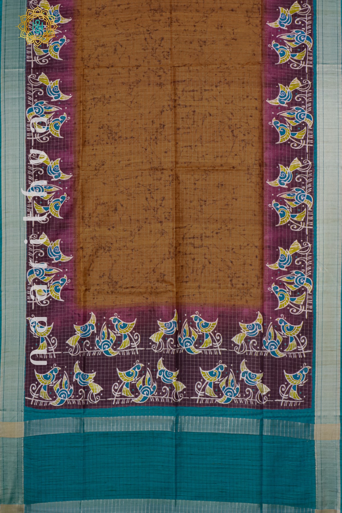 BROWN WITH SKY BLUE - SEMI TUSSAR SILK