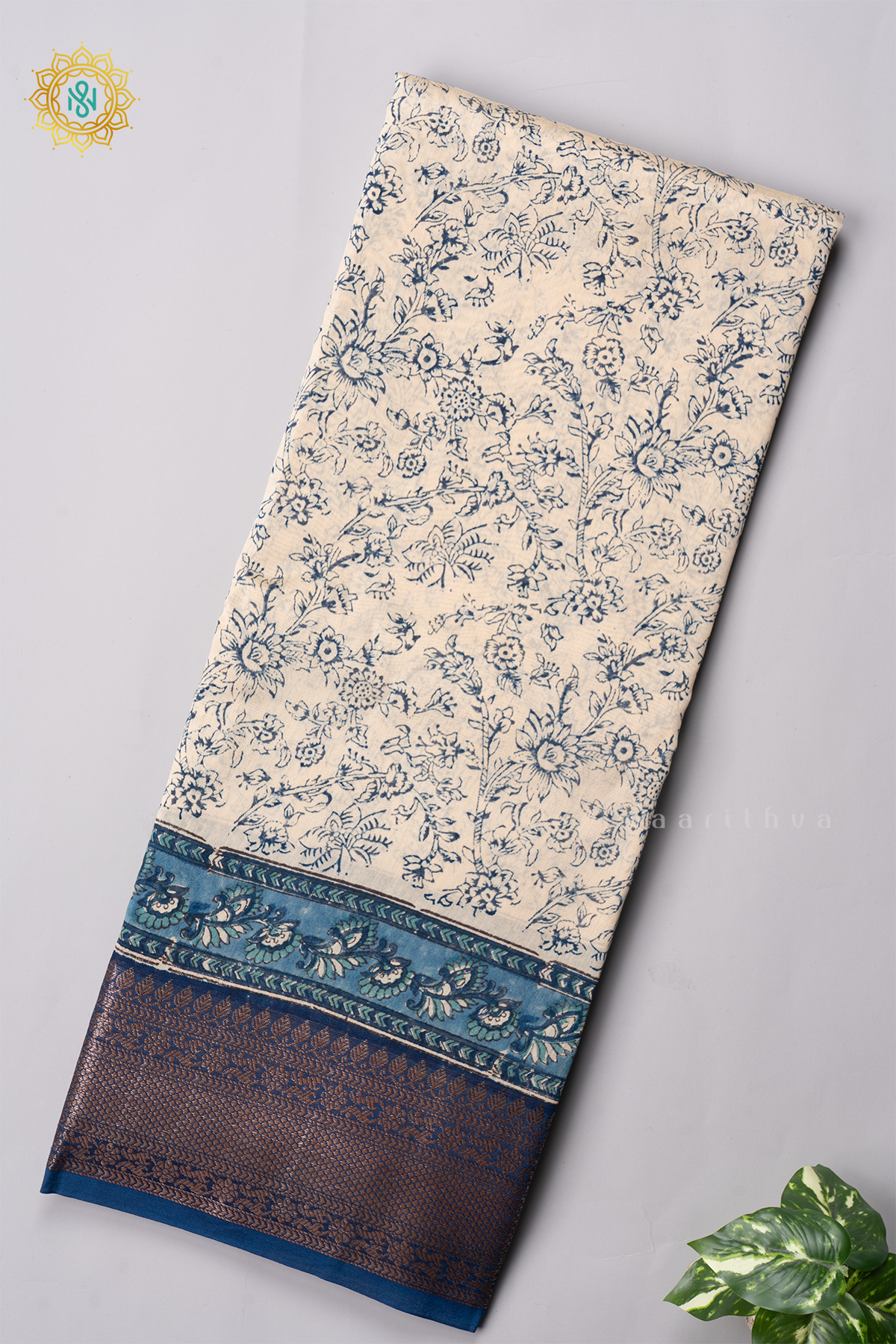 INDIGO WITH RED - CHANDERI SLK COTTON