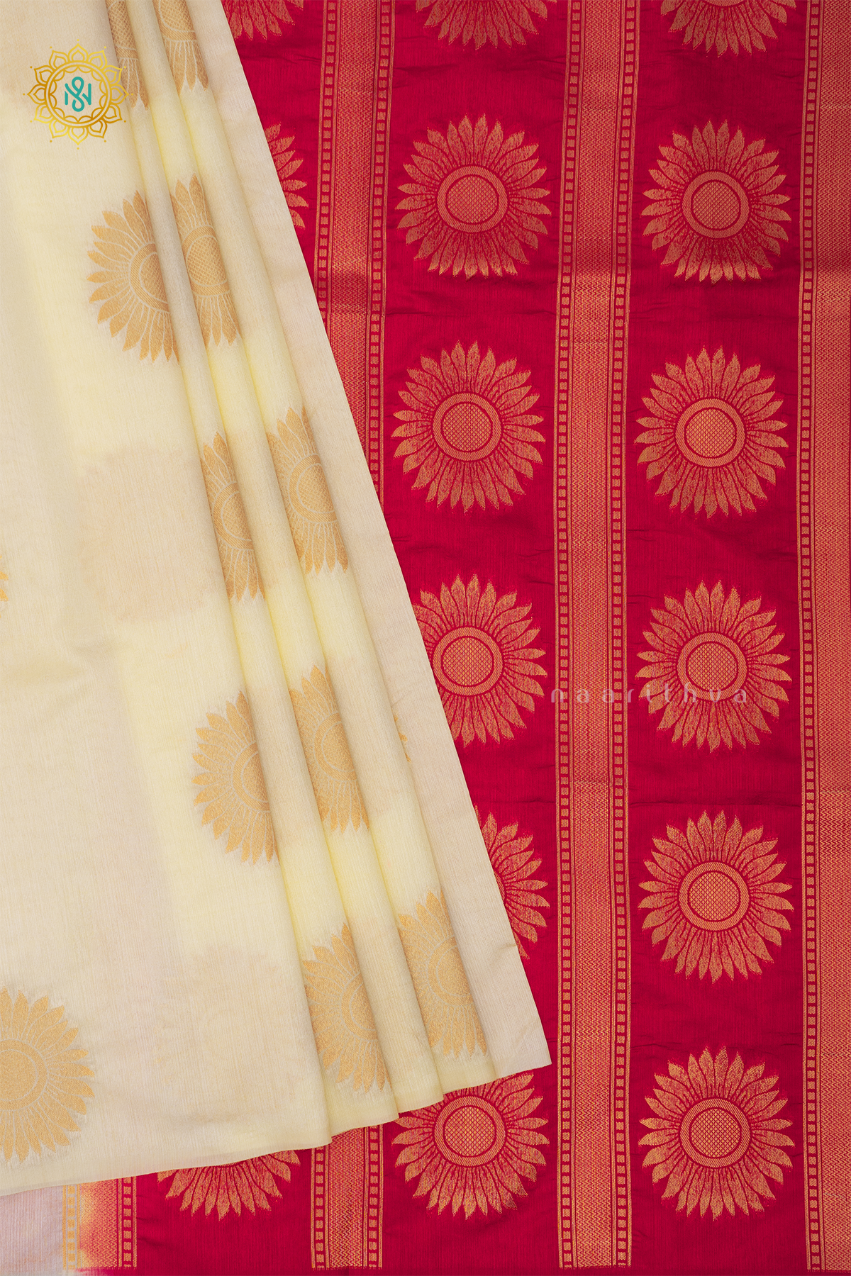WHITE WITH RED - SEMI RAW SILK
