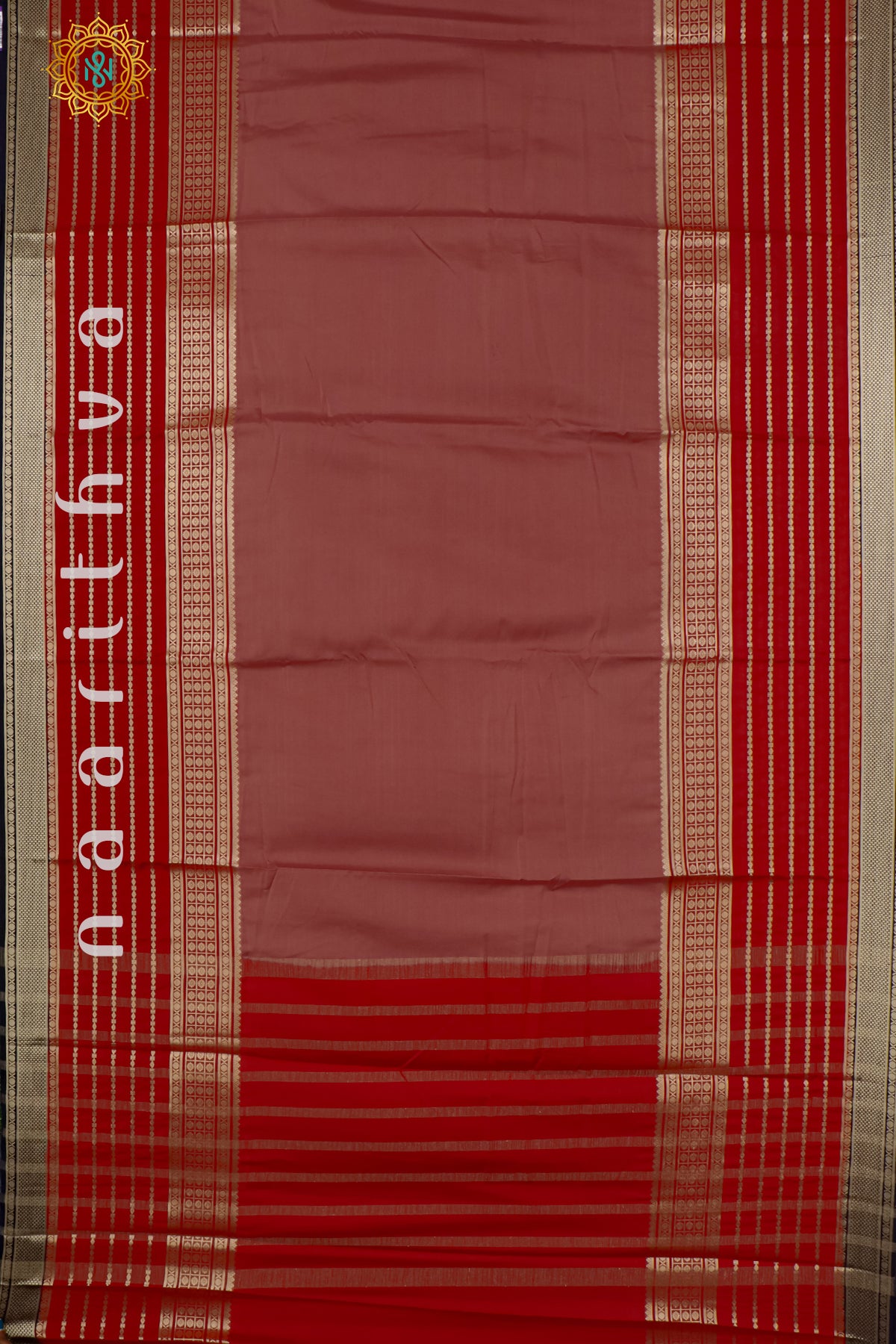 MAUVE WITH RED & BLACK - SEMI MYSORE CREPE SILK