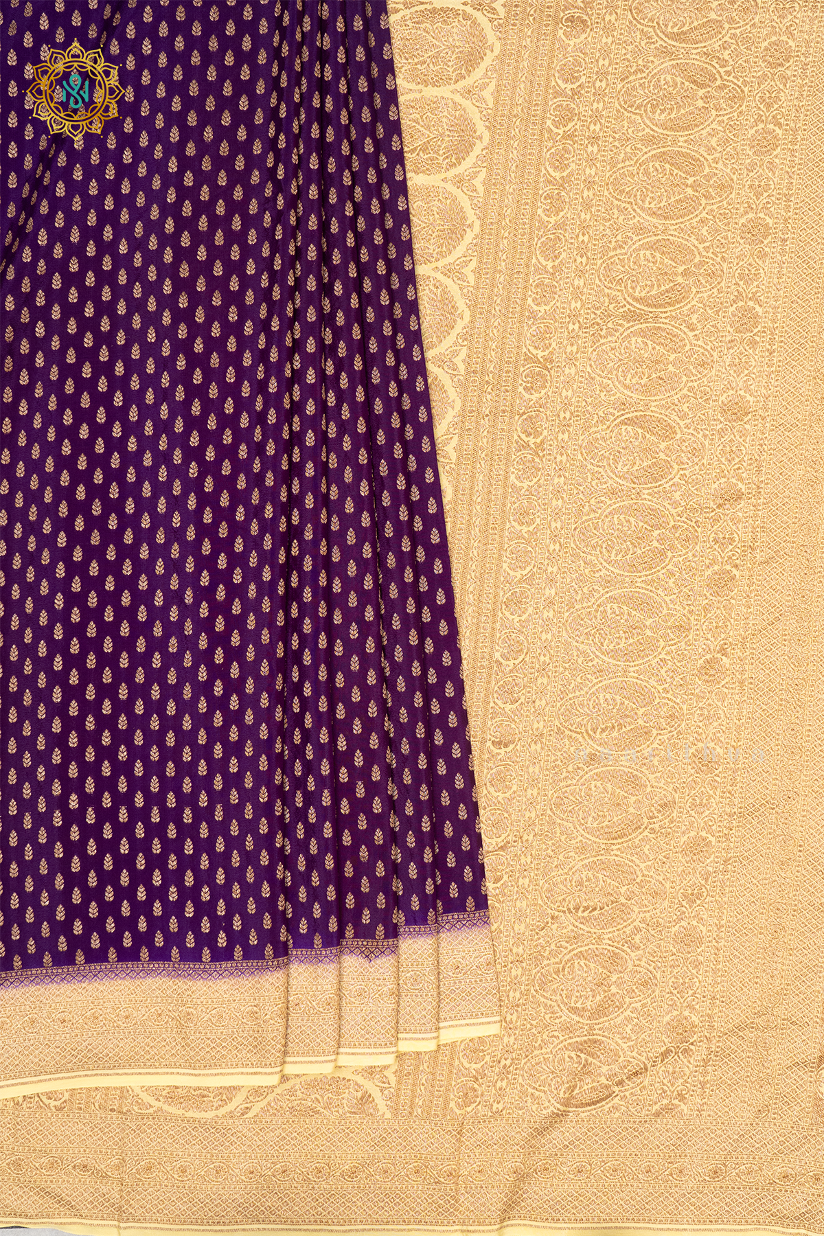 PURPLE WITH OFF WHITE - PURE BANRASI CREPE SILK