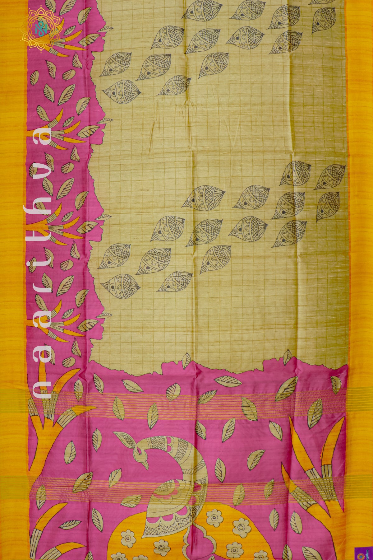 BIEGE WITH YELLOW - SEMI TUSSAR SILK