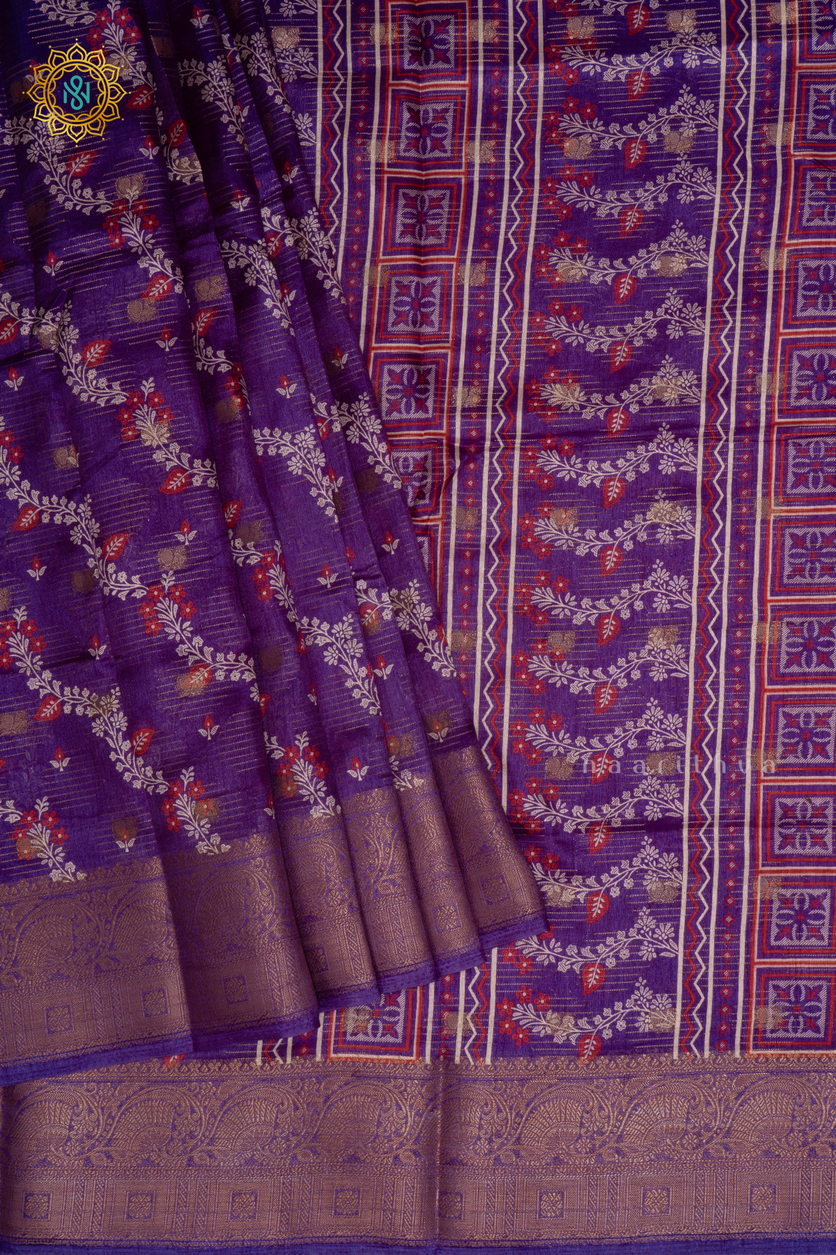 PURPLE - DOLA SILK SAREE WITH PRINTED BODY AND ZARI BORDER