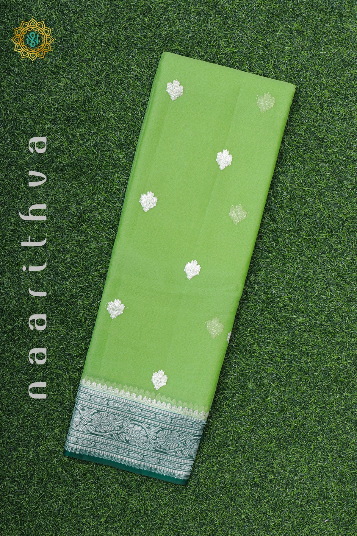 LIGHT GREEN WITH BOTTLE GREEN - PURE CHIFFON BANARAS