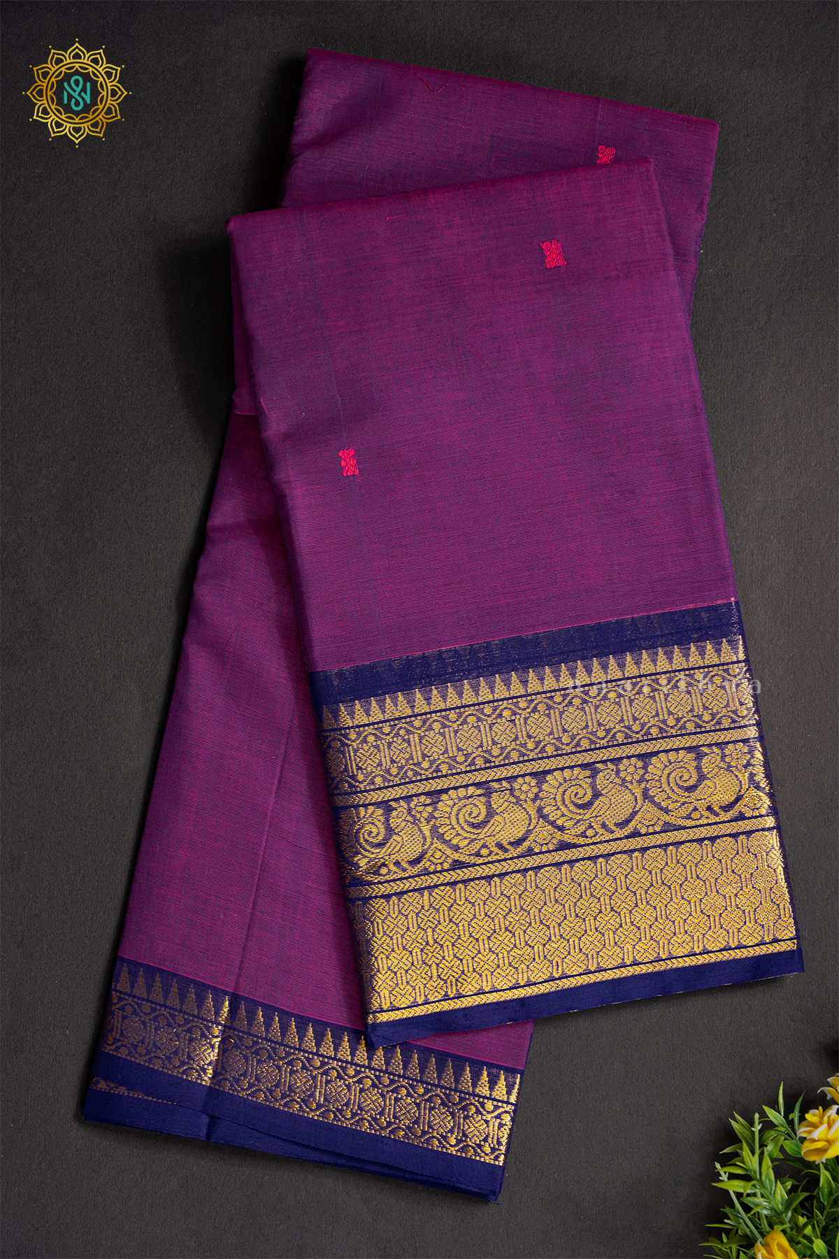 MAGENTA WITH  BLUE - CHETTINAD COTTON