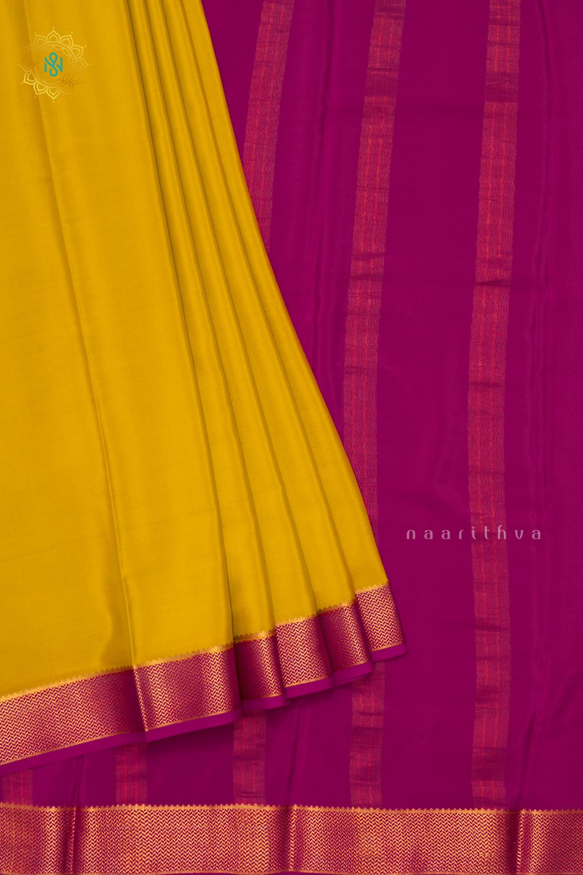 YELLOW WITH PINK - PURE MYSORE CREPE SILK