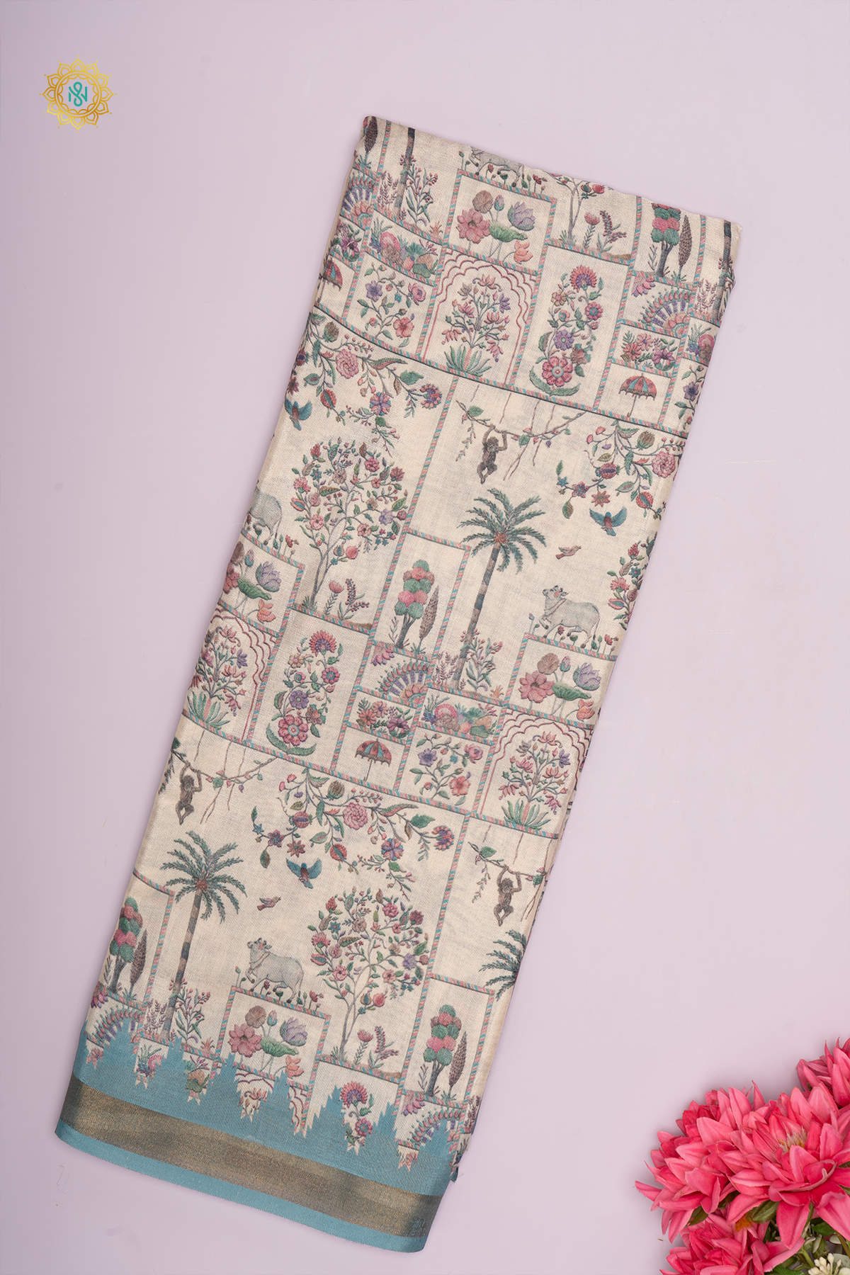 OFF WHITE WITH BLUE - SOFT TUSSAR