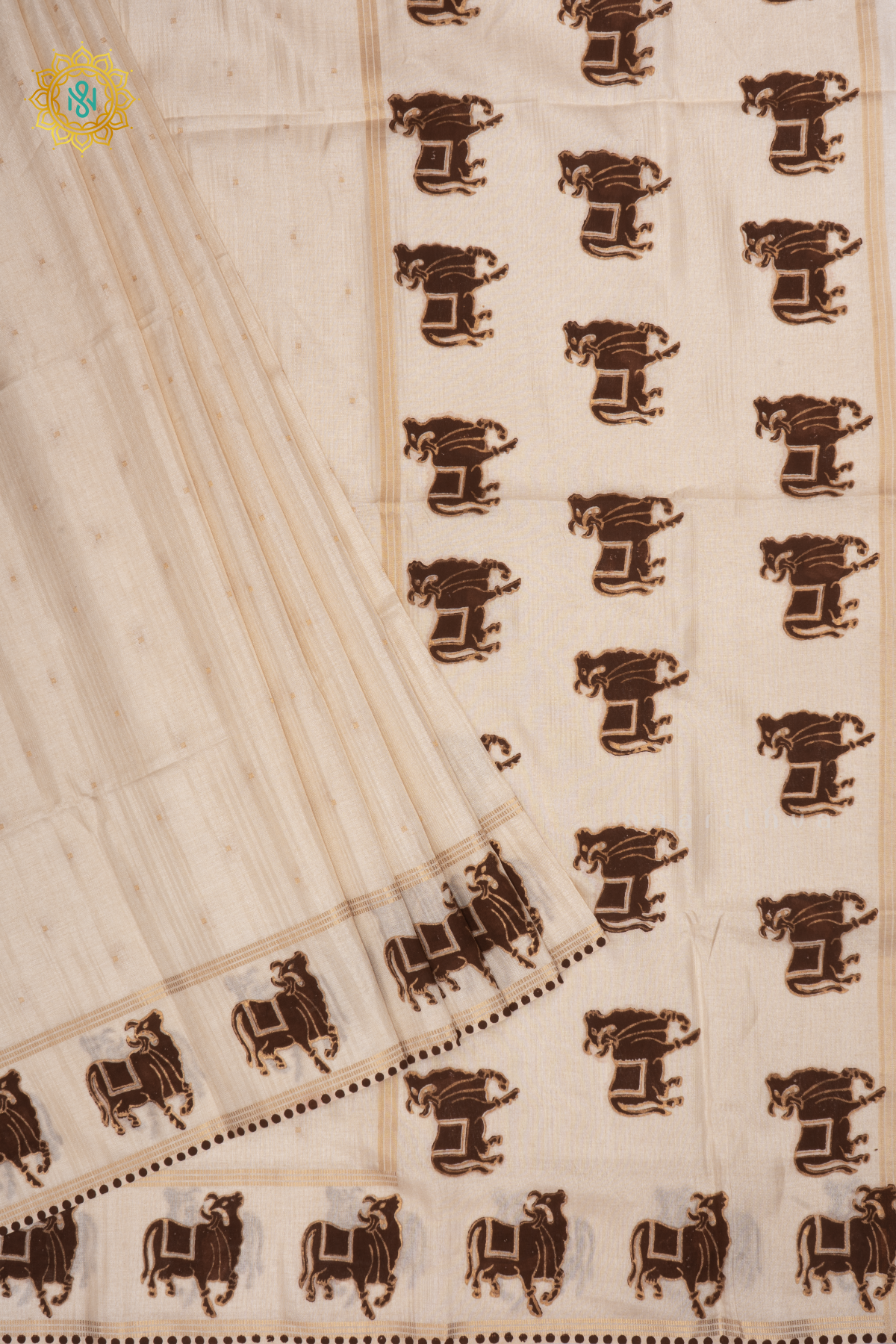 WHITE WITH BROWN - SEMI RAW SILK