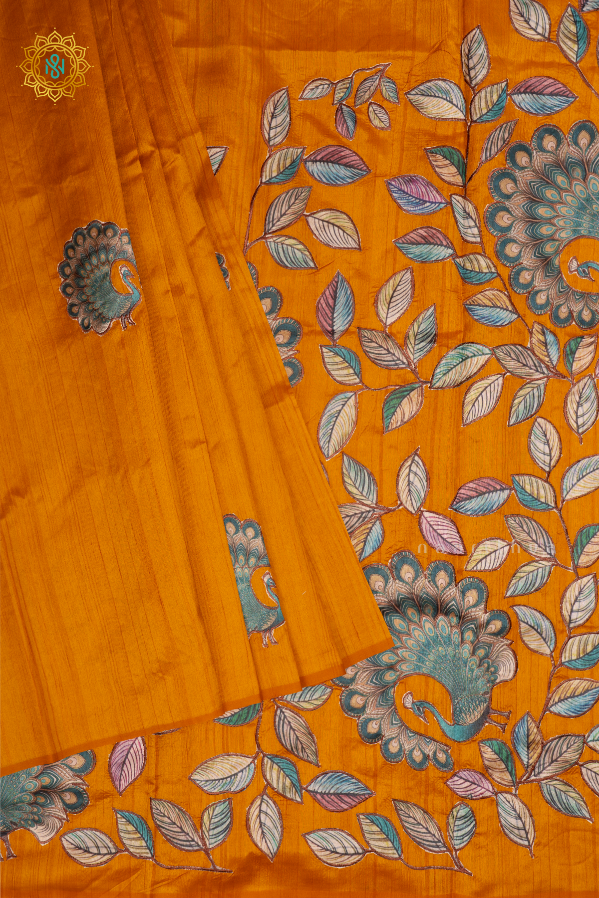 YELLOW - SEMI TUSSAR SILK WITH APPLIQUE WORK