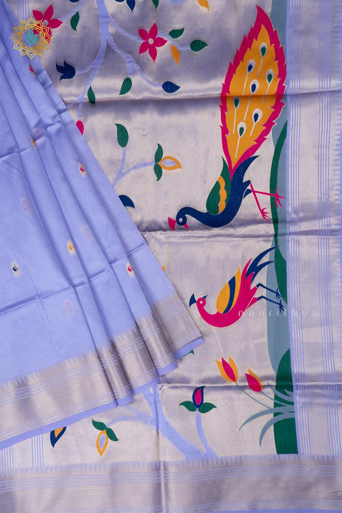 Lavender Semi Tussar Silk Saree Zari Buttas On The Body With Paithani Border & Pallu