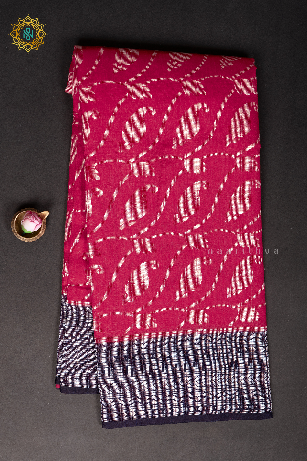 PINKISH RED WITH NAVY BLUE - JUTE COTTON