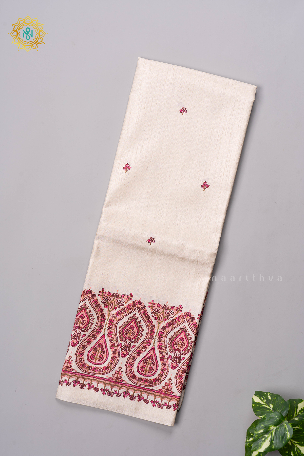 OFF WHITE WITH PINK - SEMI TUSSAR