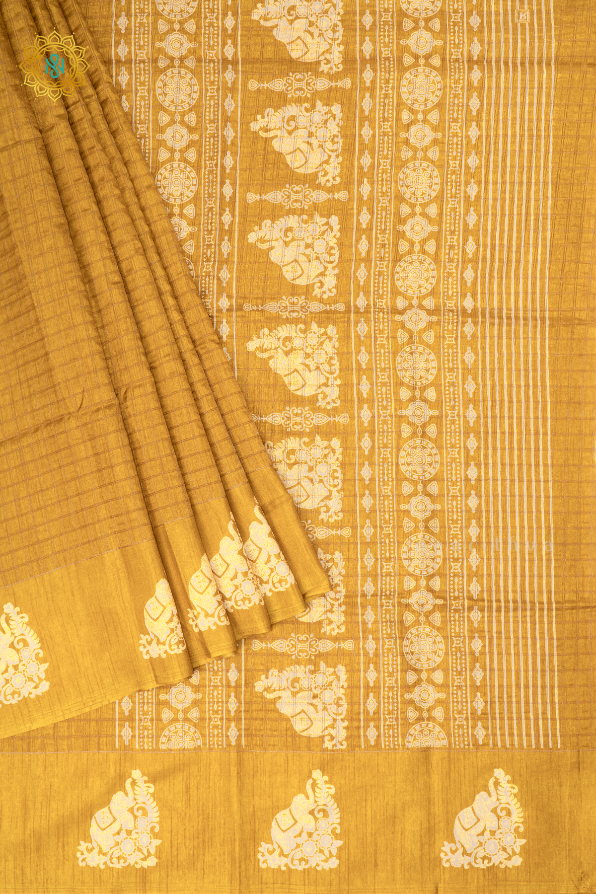Yellow - Dola Silk Saree Allover Zari Checks and Printed Pallu with Satin Printed Border