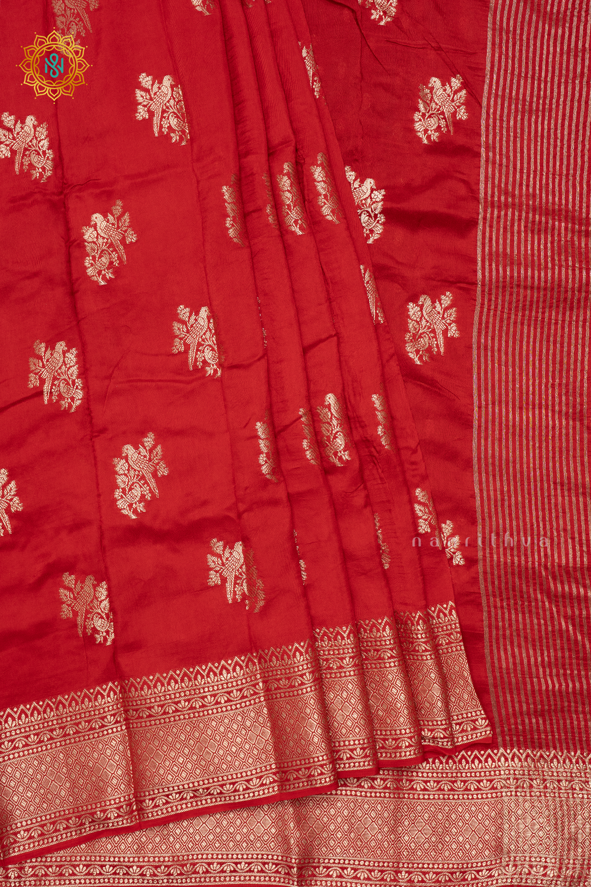 RED WITH GREEN - DOLA SILK