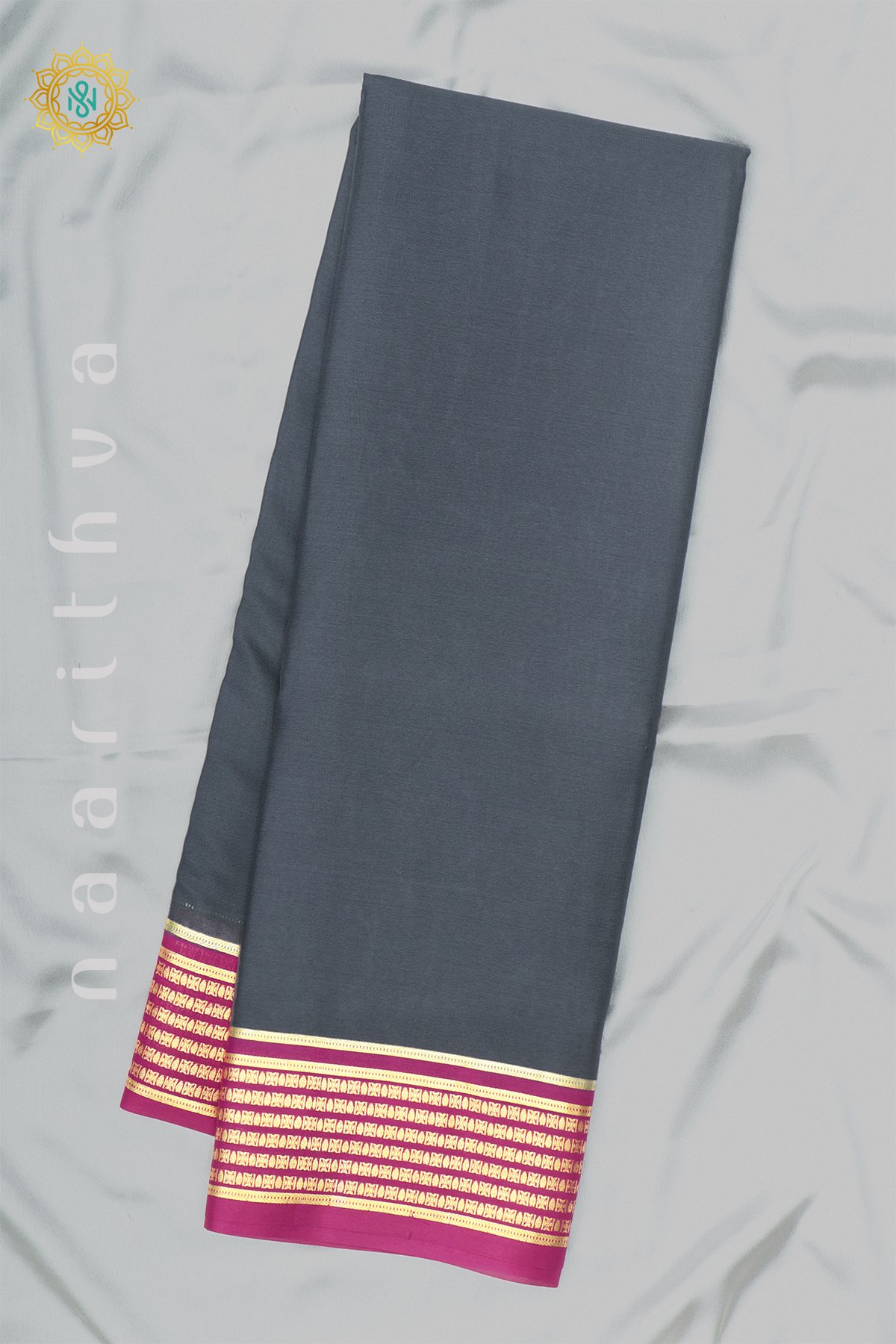 GREY WITH PINK - PURE MYSORE CREPE SILK