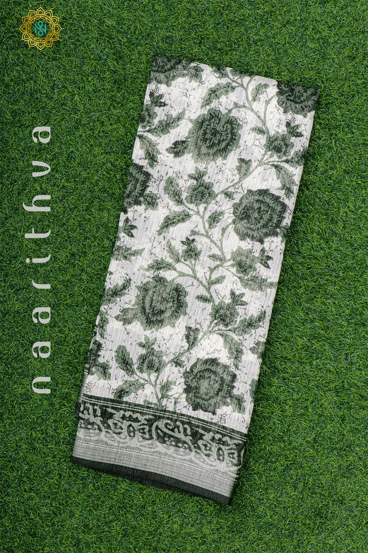 WHITE WITH GREEN - JUTE COTTON