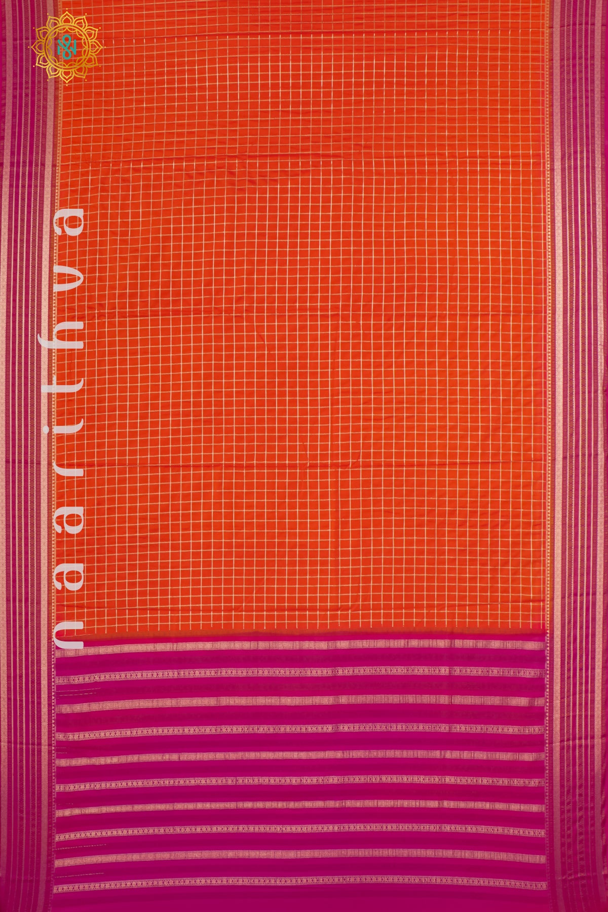 ORANGE WITH PINK - SEMI MYSORE CREPE SILK