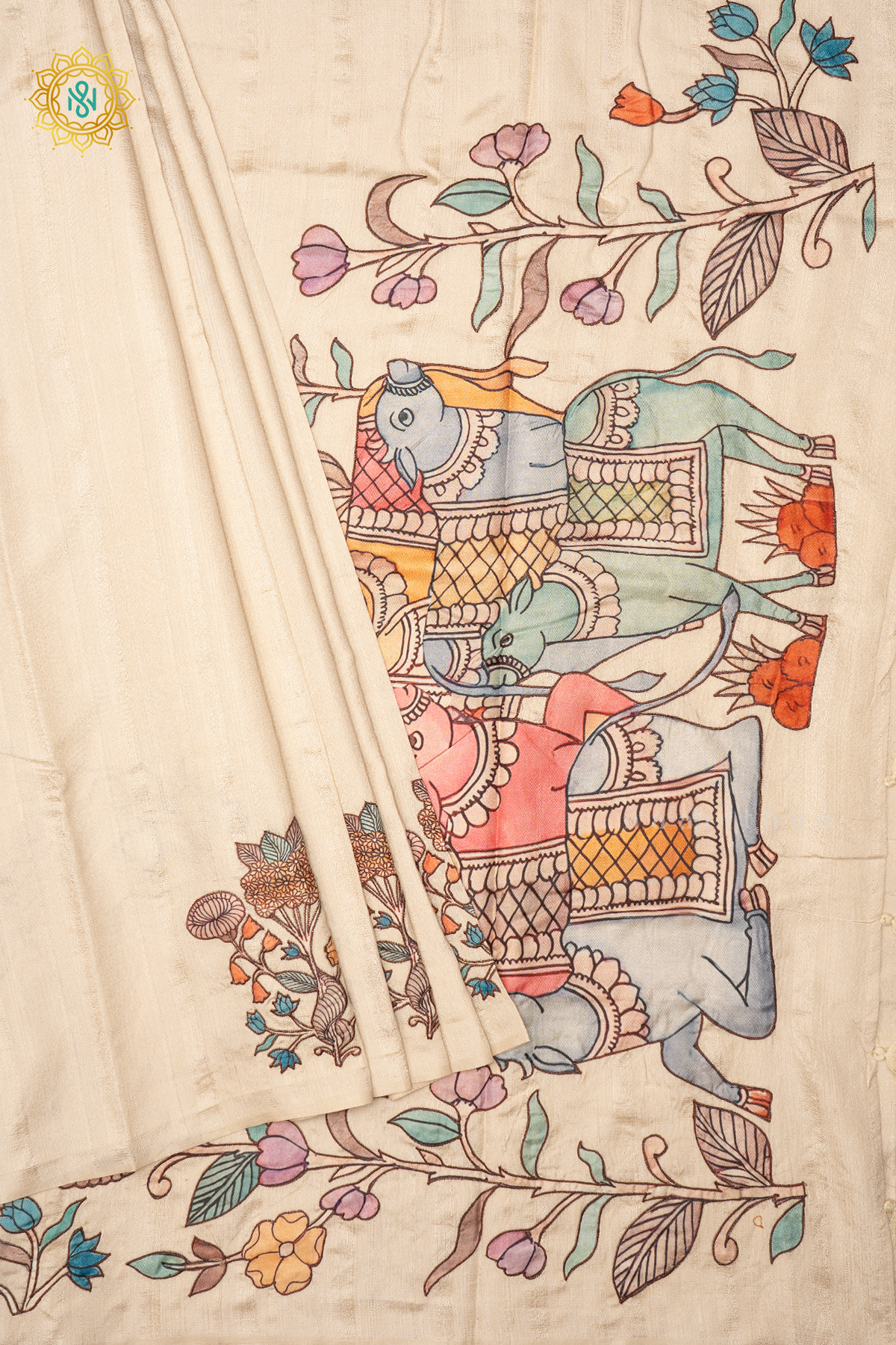 OFF WHITE - JUTE COTTON WITH APPLIQUE WORK