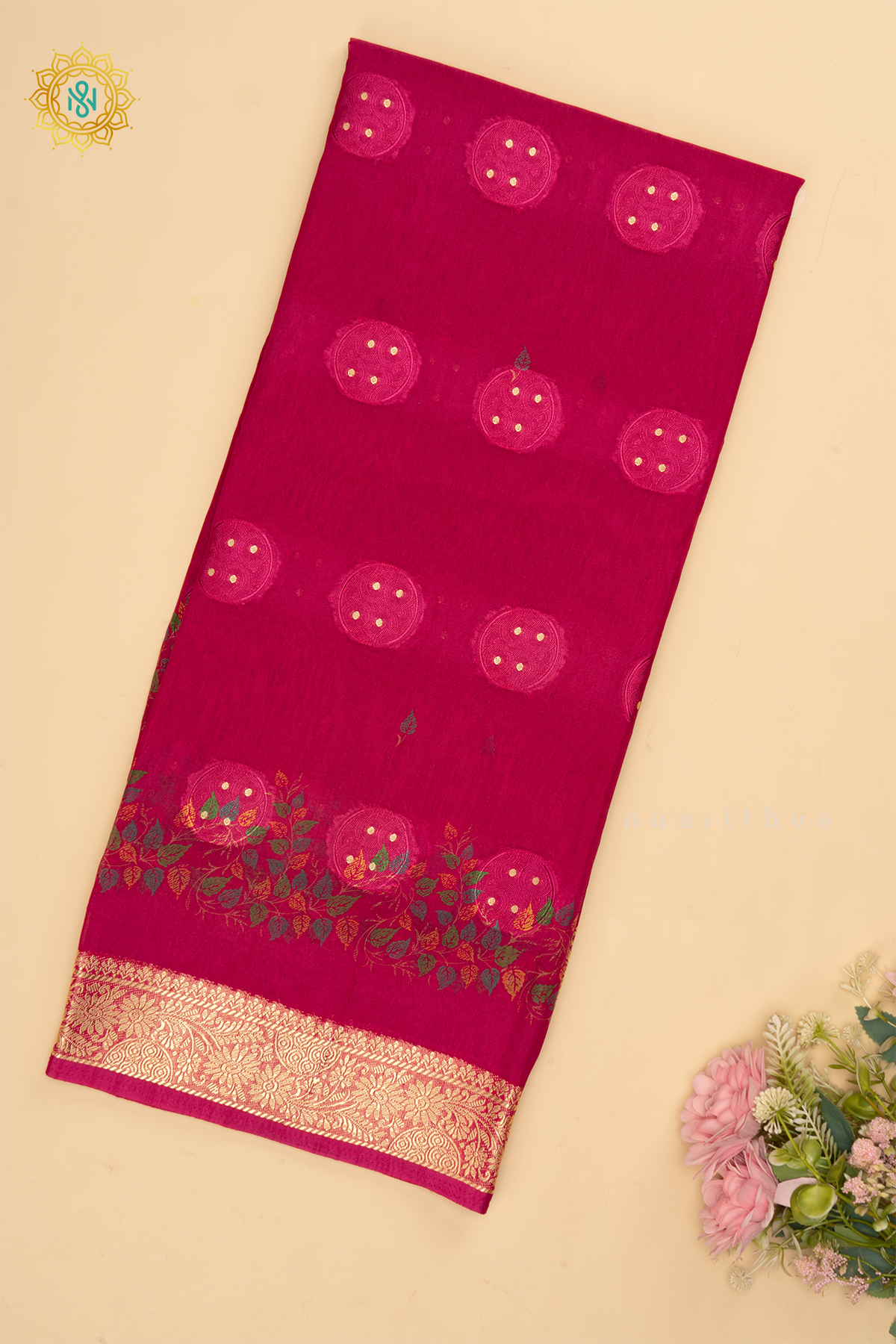 Pink Semi Georgette Saree With Printed Body And Zari Border