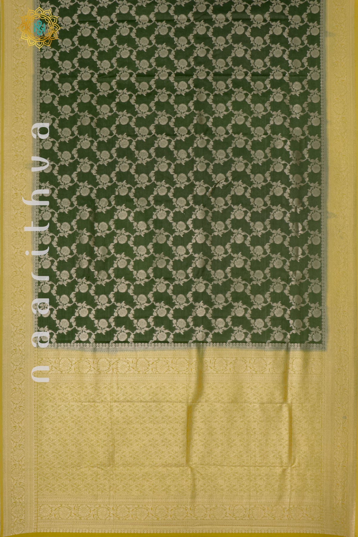 BOTTLE GREEN WITH LEMON YELLOW - SEMI TISSUE GEORGETTE