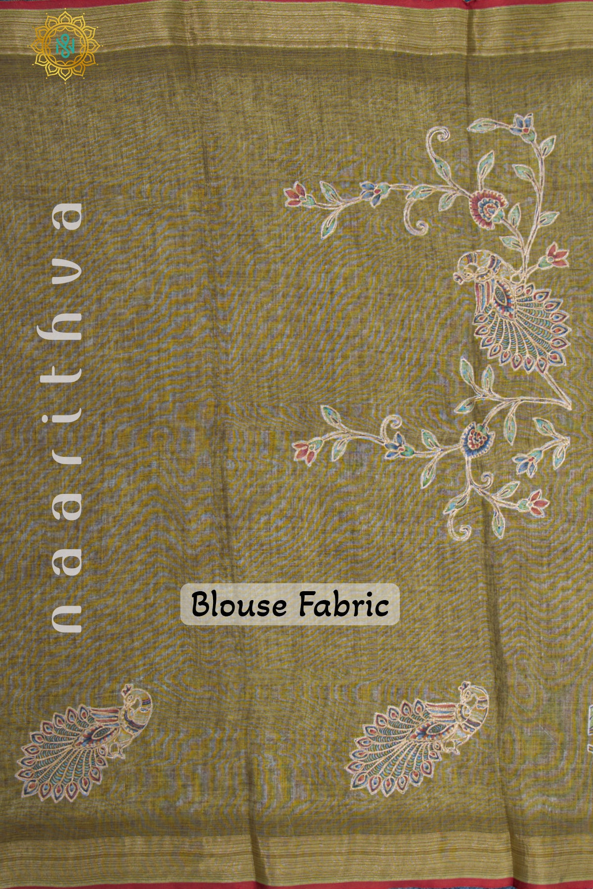 OLIVE GREEN - KALAMKARI LINEN TISSUE