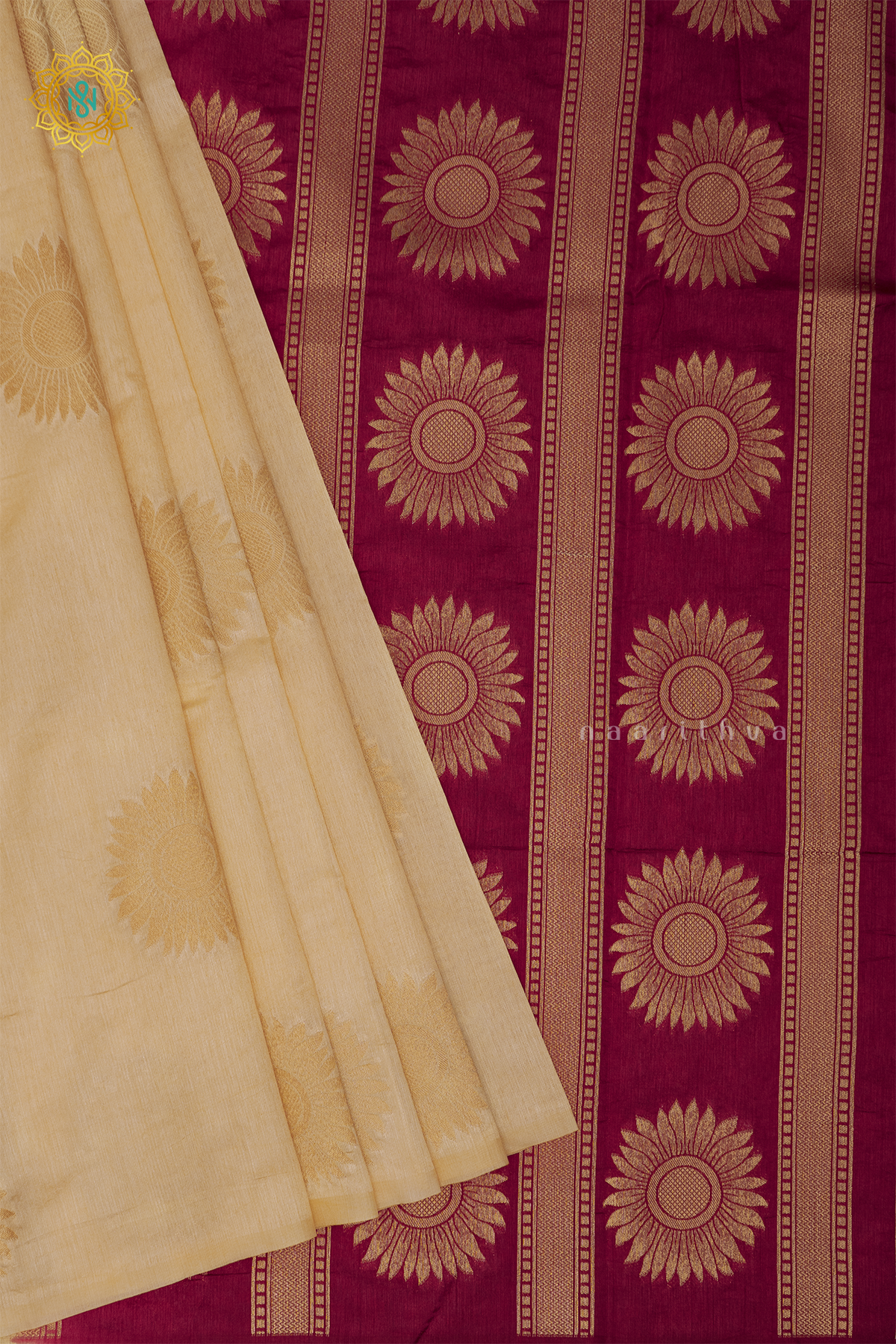OFF WHITE WITH MAROON - SEMI RAW SILK